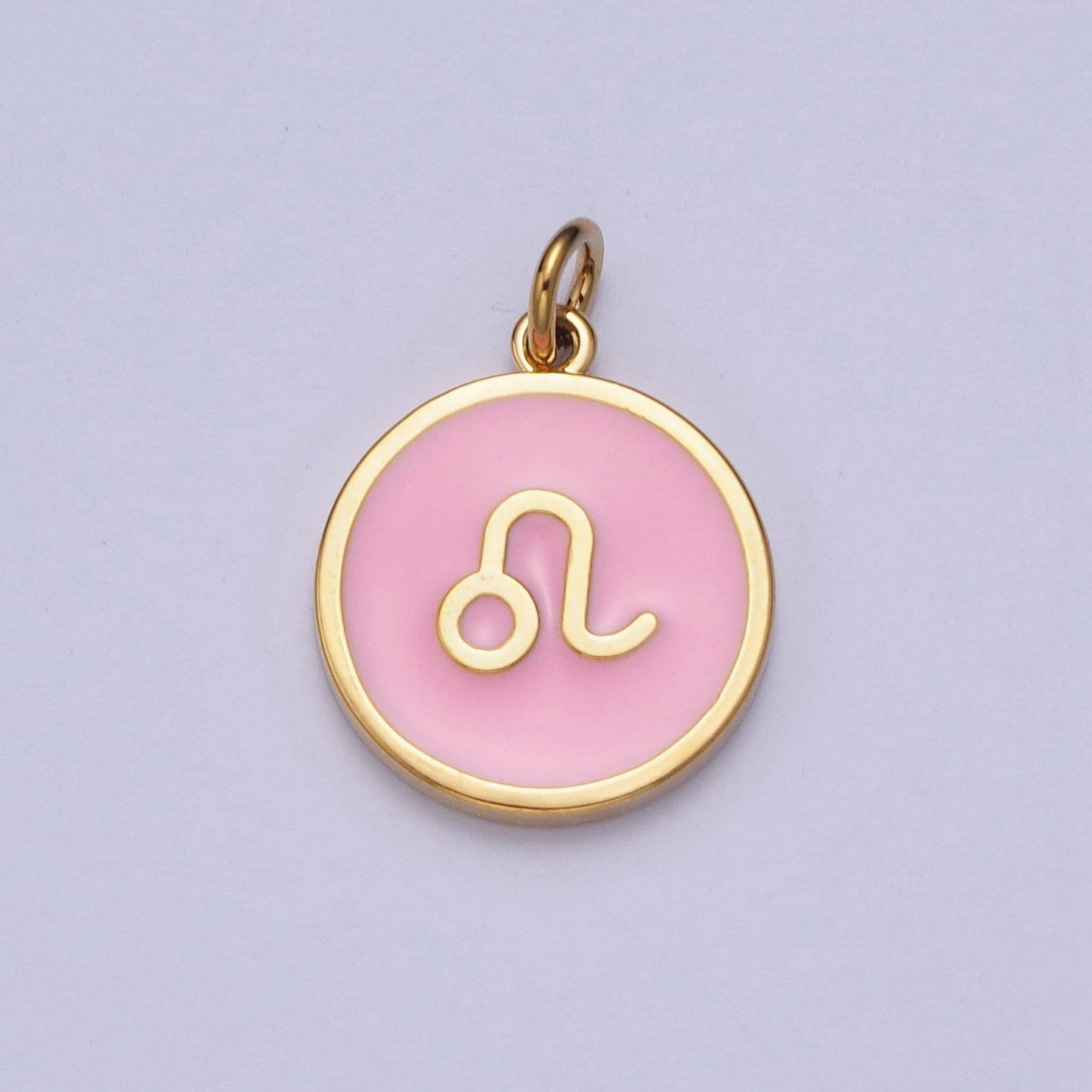 24K Gold Filled Dainty Round Baby Pink Enamel Circle Zodiac Charms, Astrological Zodiac Signs, Birthday, Horoscope Pendants| A1457-A1462