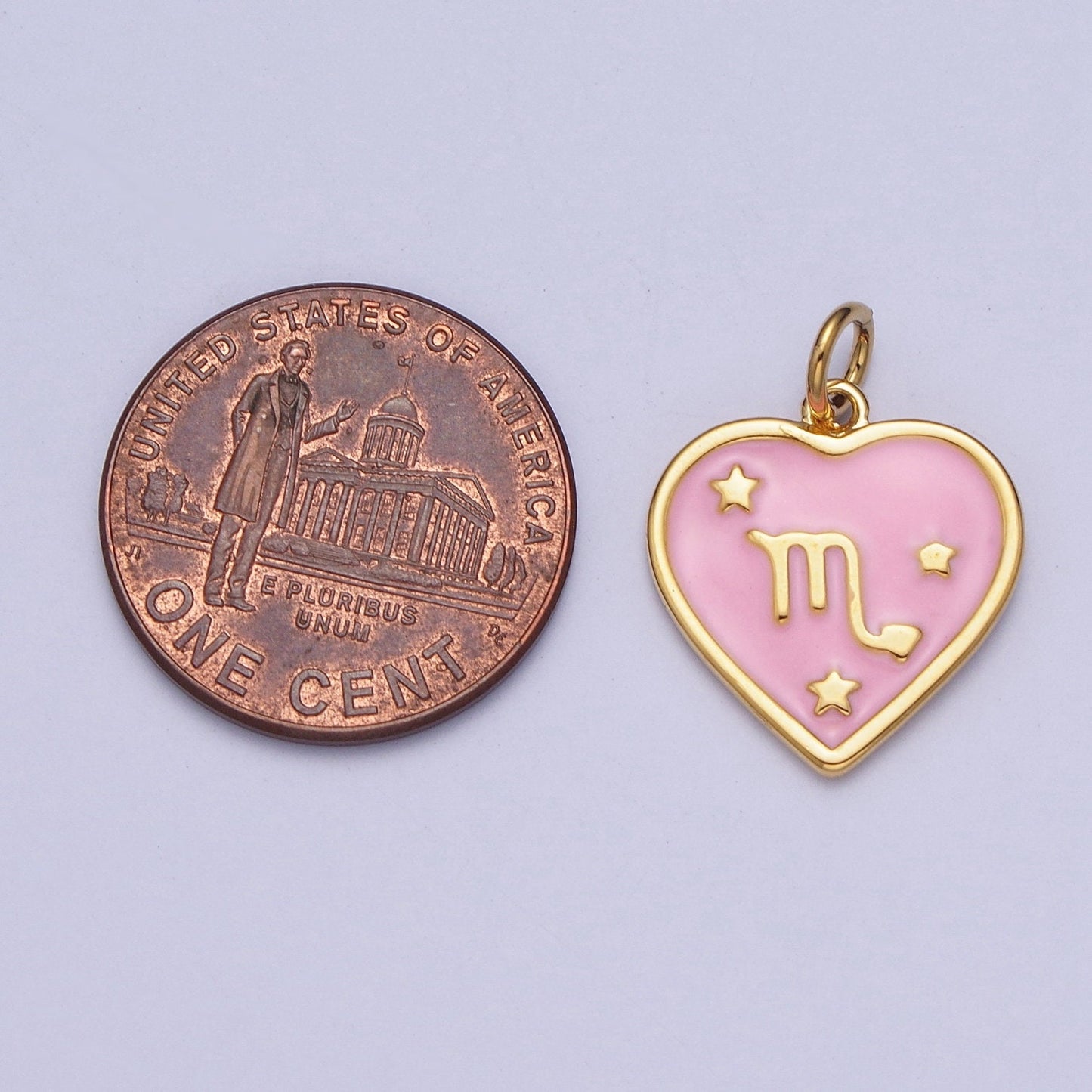 Dainty 24K Gold Baby Pink Enamel Stars Heart-Shaped Zodiac Charms, Astrological Zodiac Signs, Birthday, Horoscope Pendants | A1481-A1486