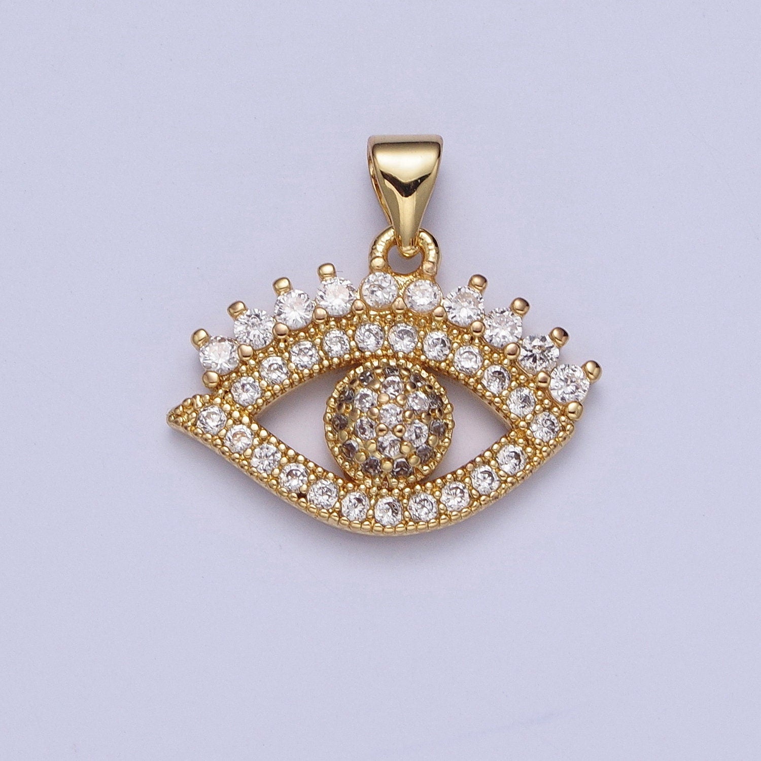24K Gold-Filled Evil Eye Pendant, Clear Micro Pave Cubic Zirconia CZ Stones, Gold Filled Tiny Charm, DIY Small Amulet Piece | X-406