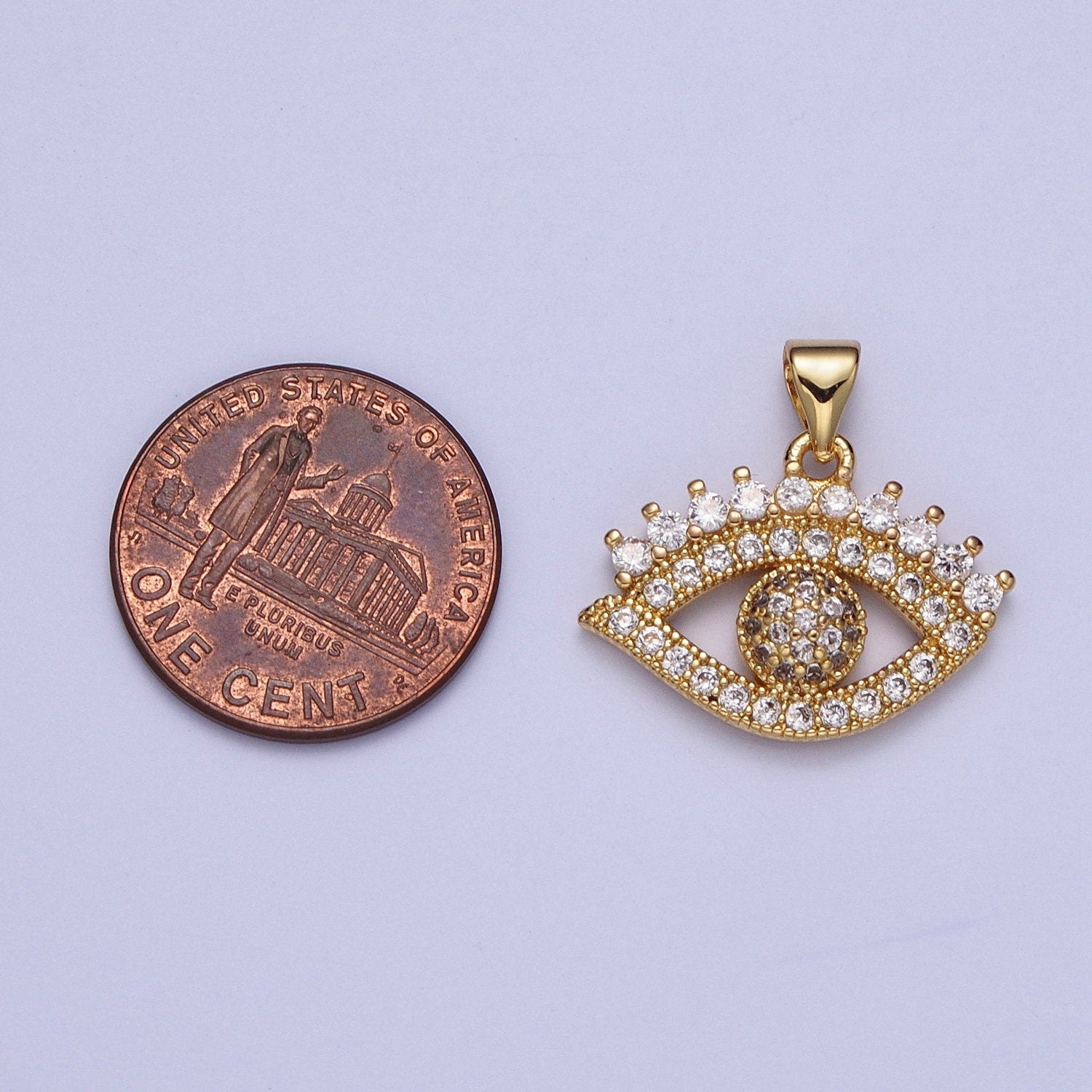 24K Gold-Filled Evil Eye Pendant, Clear Micro Pave Cubic Zirconia CZ Stones, Gold Filled Tiny Charm, DIY Small Amulet Piece | X-406