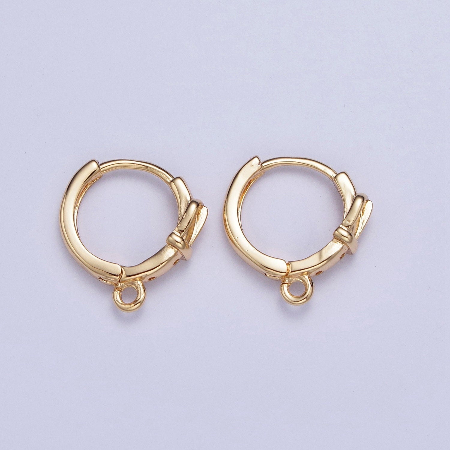 24K Gold Plated Round Circular Hoop Huggie w/ Open Link Lever Hoop Earring Making, 14.7mmx13.9mm, Earring Charm Making Findings | L-812