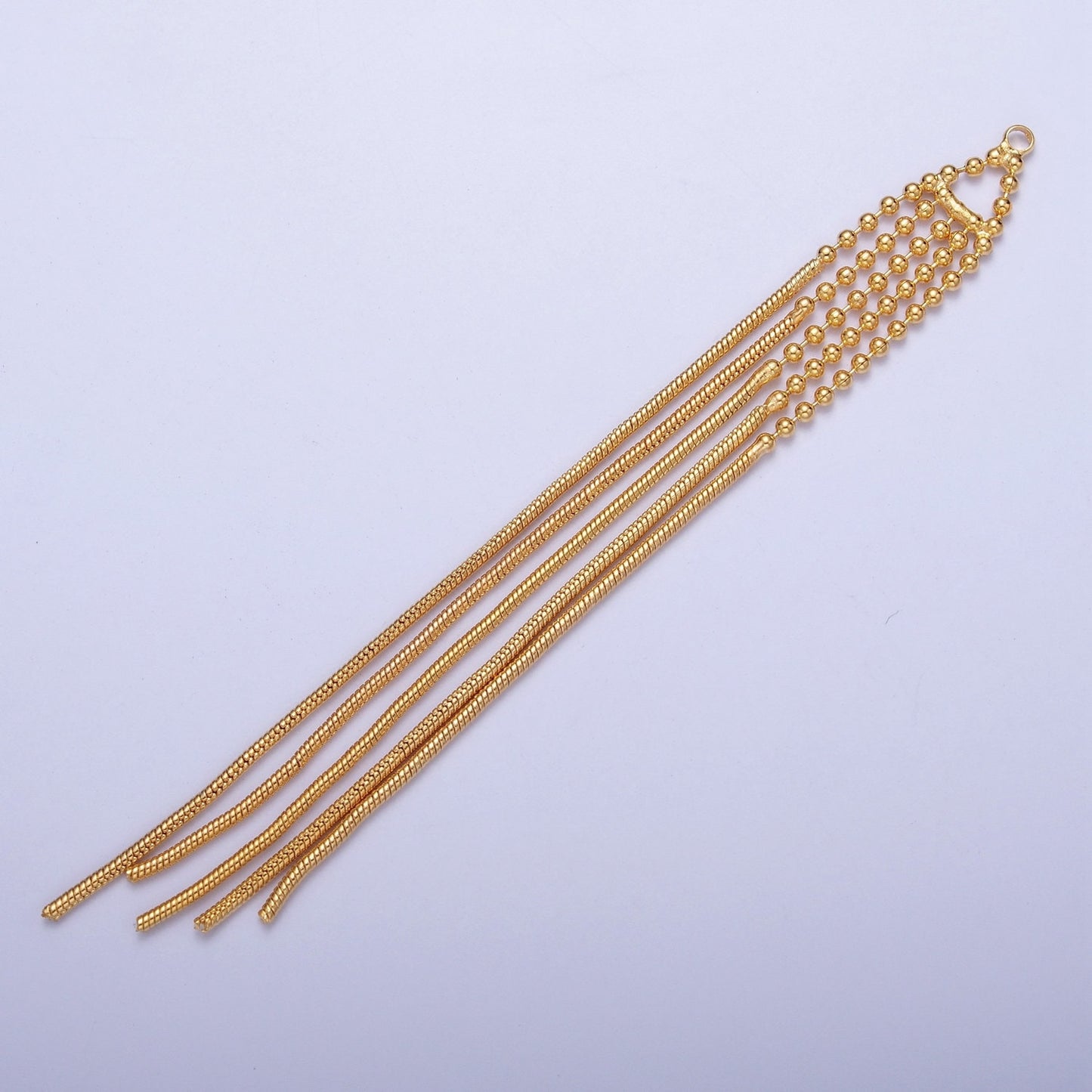 89.0mm Gold Beaded & Snake Omega Chain Tassel Charm, Jewelry Supply For DIY Making | L-835