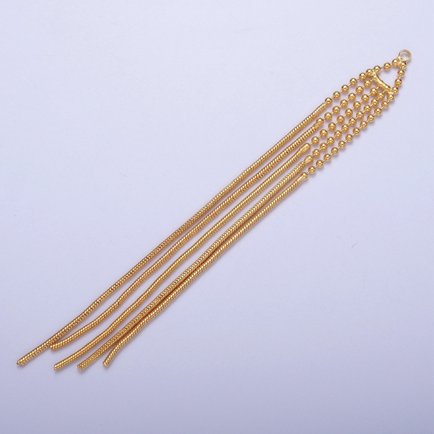 89.0mm Gold Beaded & Snake Omega Chain Tassel Charm, Jewelry Supply For DIY Making | L-835