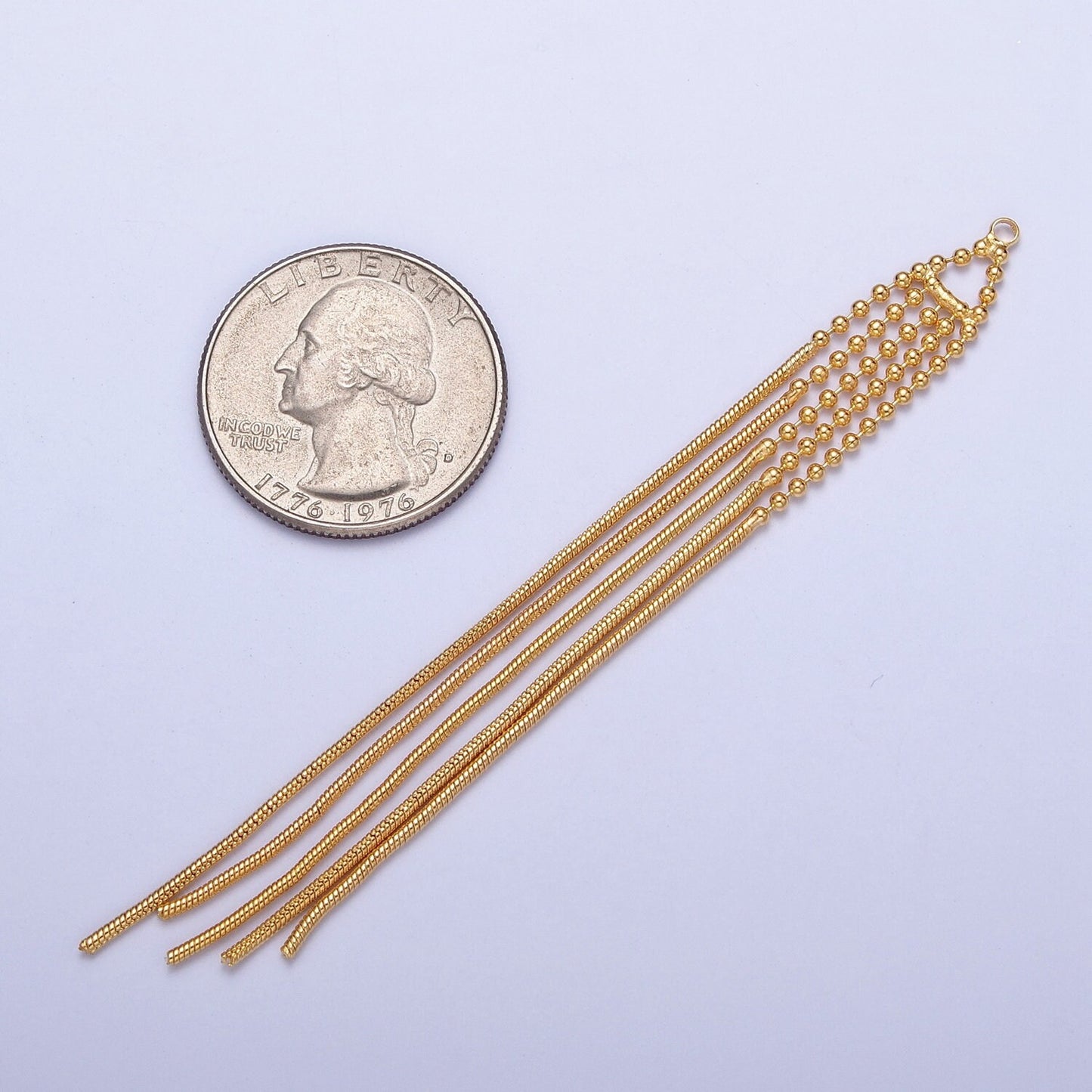 89.0mm Gold Beaded & Snake Omega Chain Tassel Charm, Jewelry Supply For DIY Making | L-835