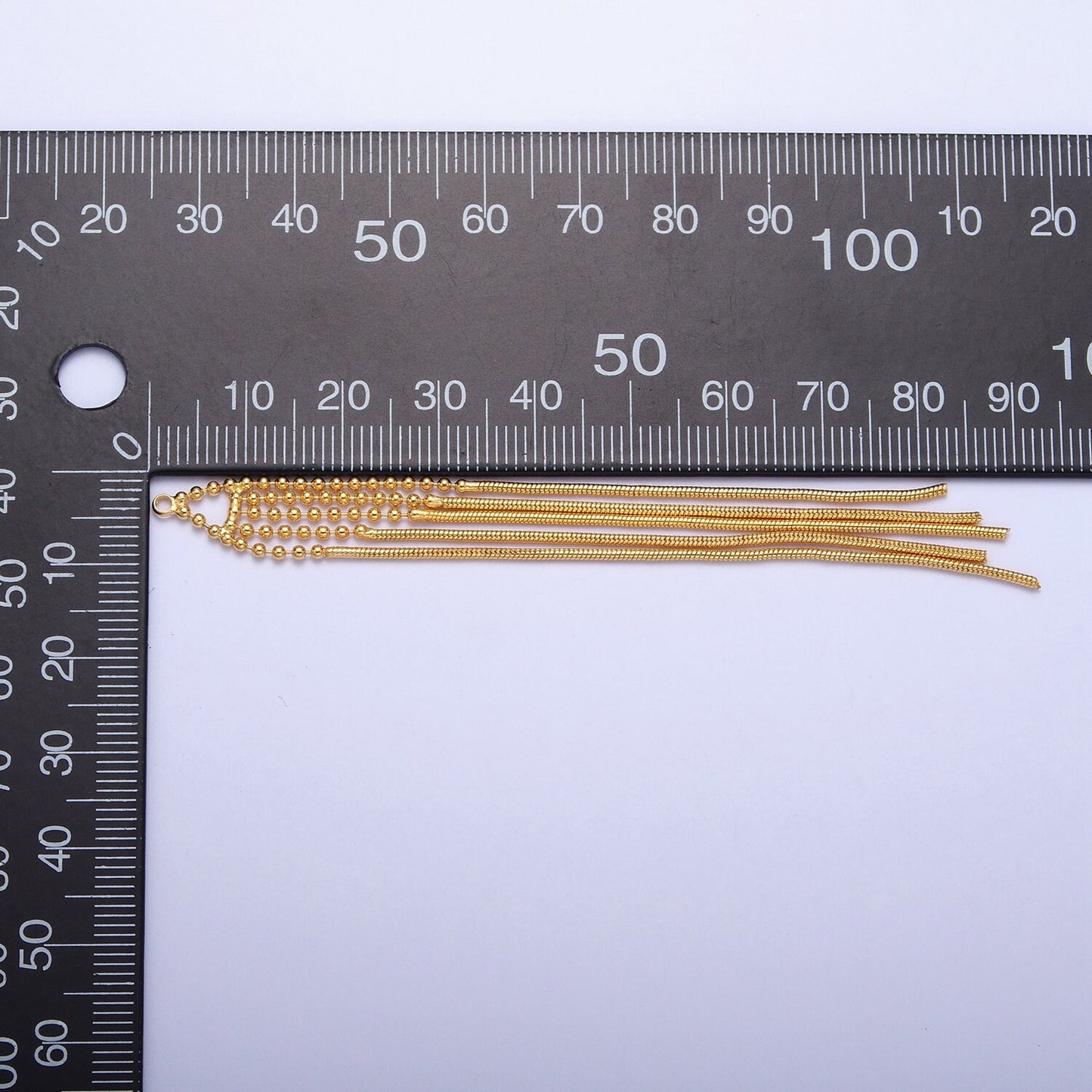 89.0mm Gold Beaded & Snake Omega Chain Tassel Charm, Jewelry Supply For DIY Making | L-835