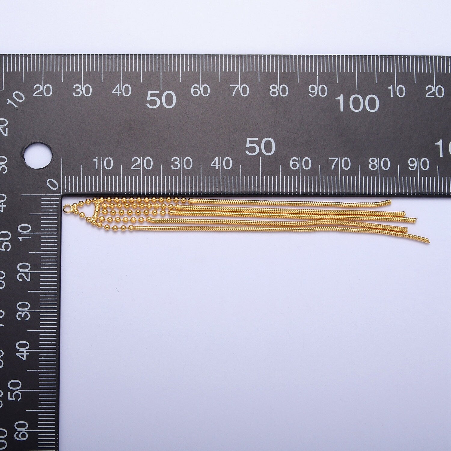 89.0mm Gold Beaded & Snake Omega Chain Tassel Charm, Jewelry Supply For DIY Making | L-835
