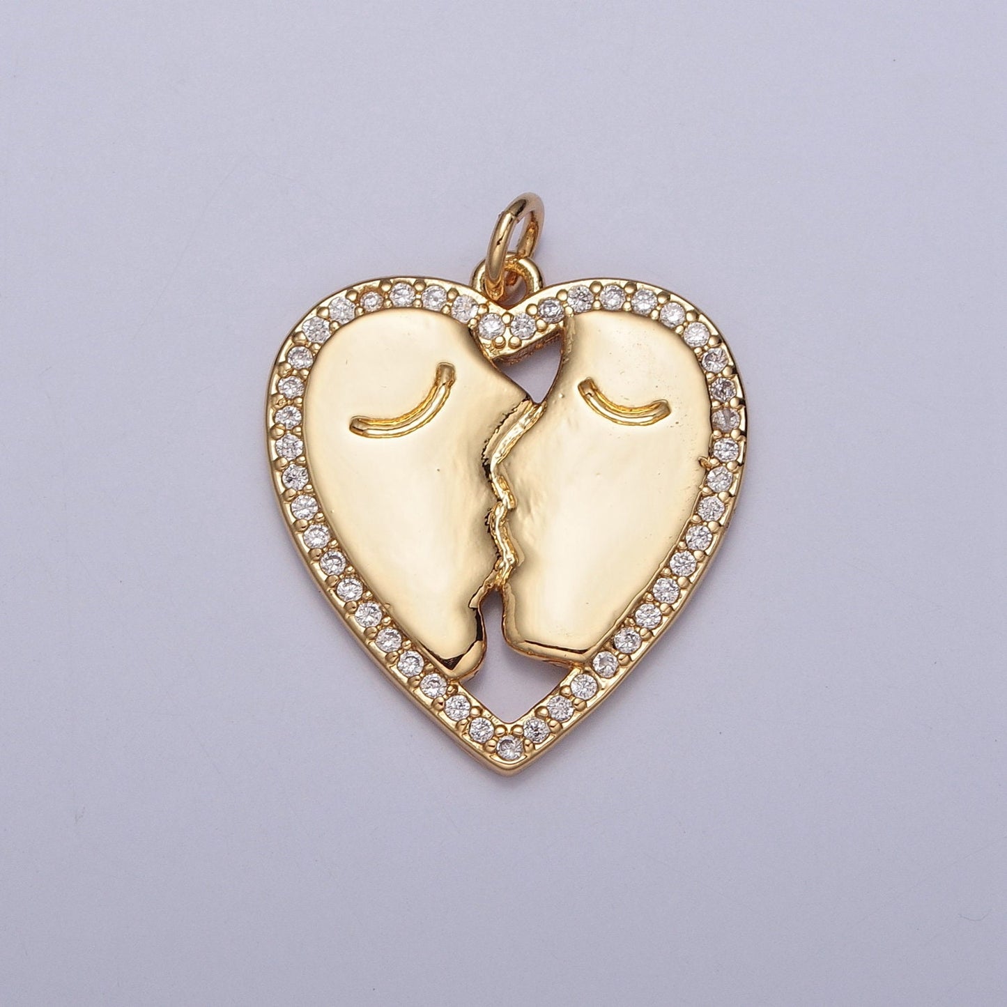 24K Gold Lovers Kissing Heart Charm Pendant, CZ Pave Heart Charms Pendants, Kissing Charm, Gold Charm for Necklace Bracelet Earring | X-128