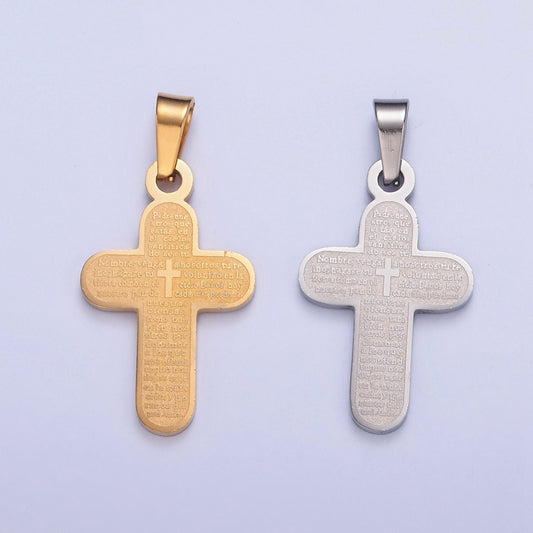 24k Gold Round-Edged Cross Charm Spanish The Lord's Prayer Padre Nuestro for Necklace Pendant Religious Charm | !-436, I-437