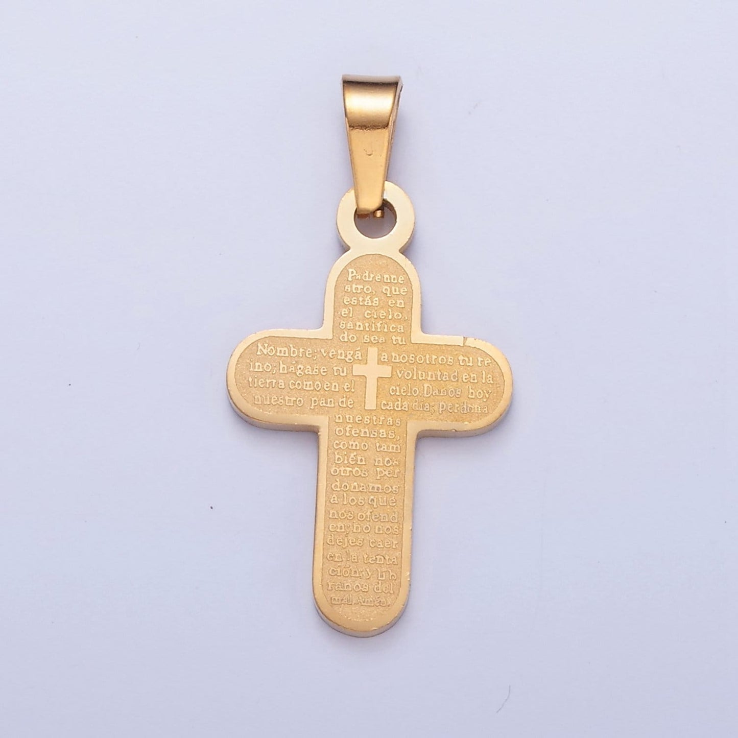 24k Gold Round-Edged Cross Charm Spanish The Lord's Prayer Padre Nuestro for Necklace Pendant Religious Charm | !-436, I-437