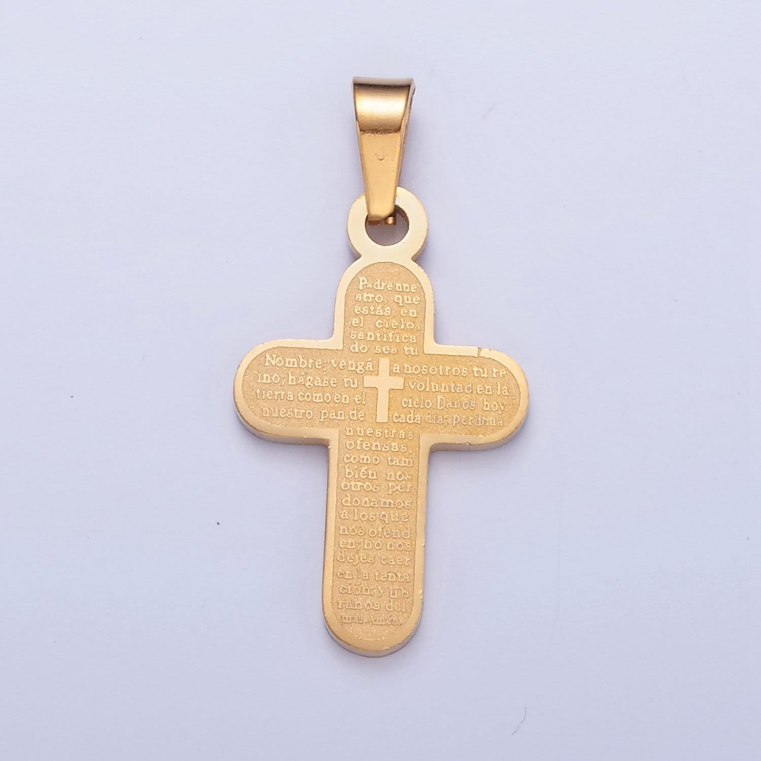 24k Gold Round-Edged Cross Charm Spanish The Lord's Prayer Padre Nuestro for Necklace Pendant Religious Charm | !-436, I-437