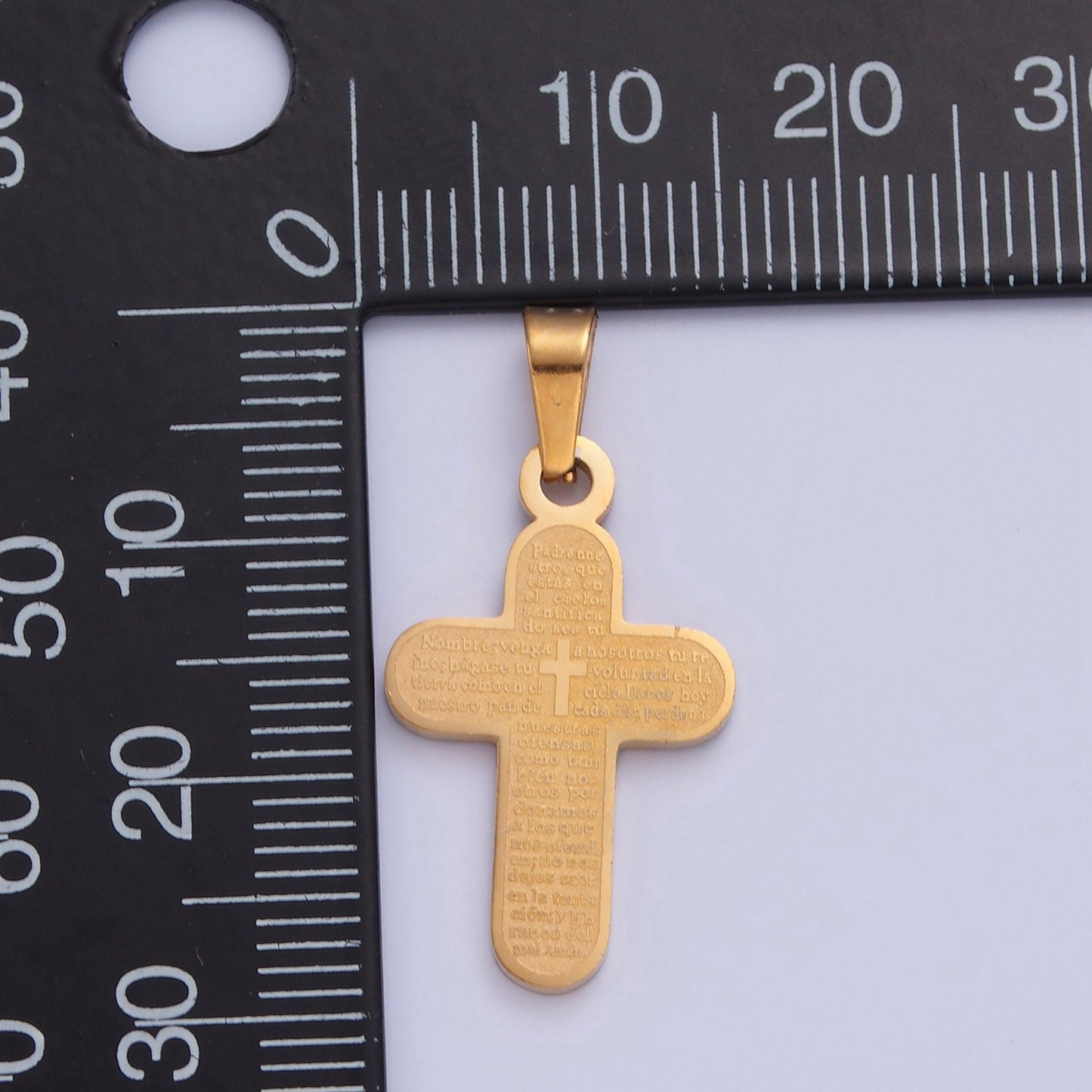 24k Gold Round-Edged Cross Charm Spanish The Lord's Prayer Padre Nuestro for Necklace Pendant Religious Charm | !-436, I-437
