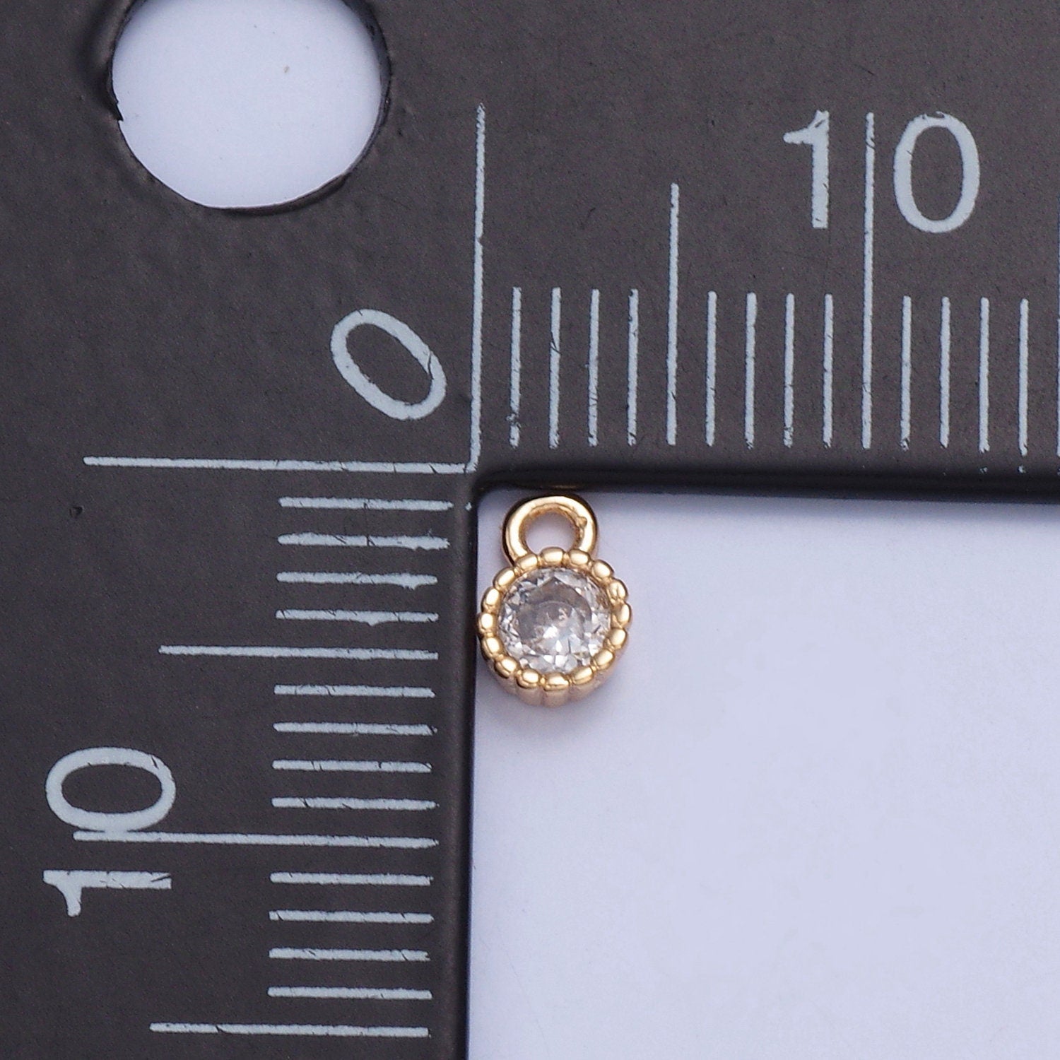 24K Gold Mini Round CZ Clear Stone Pendant w. Oval Edges Add on Charm Dainty Crystal Cz Stone for Necklace Bracelet Supply | X-022