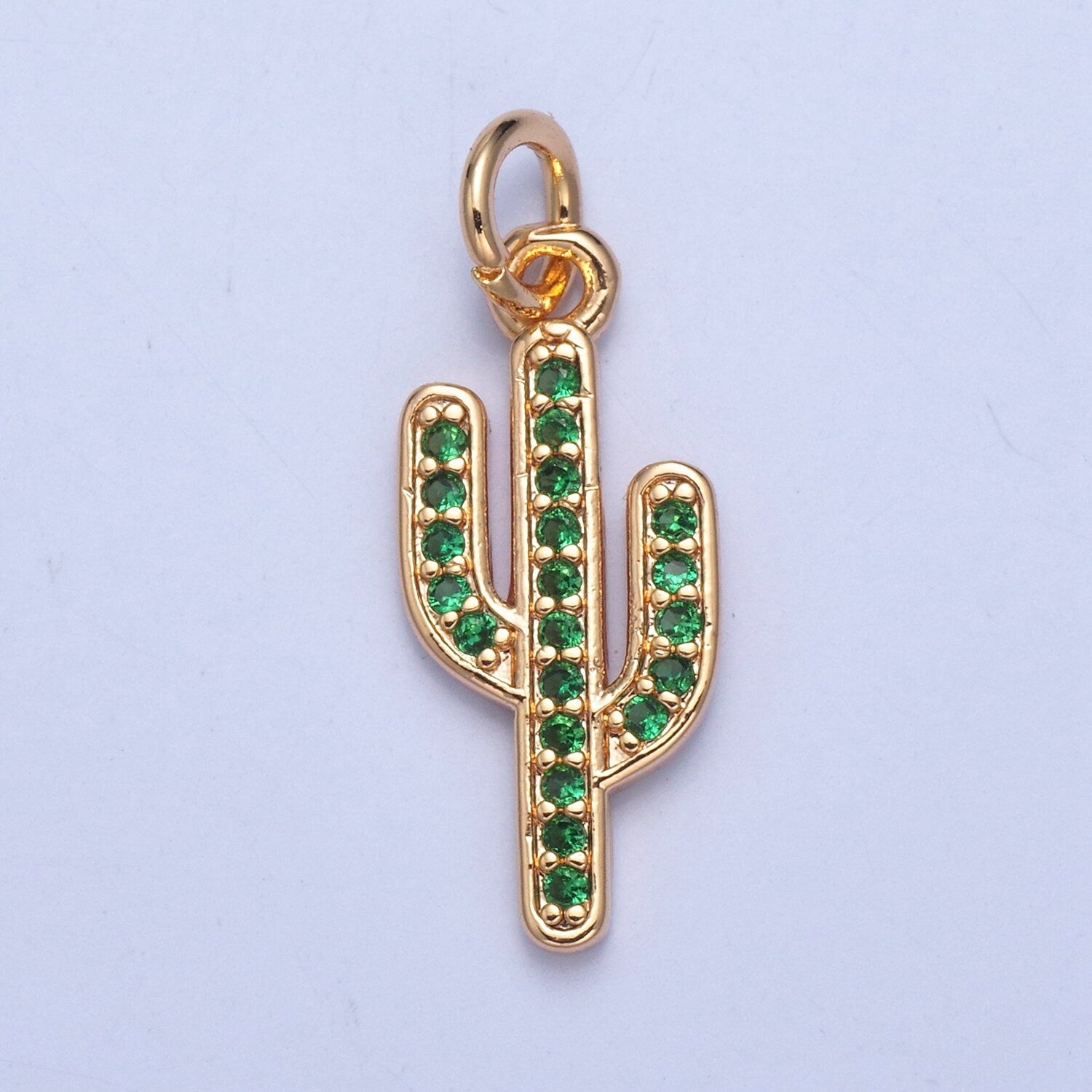 24K Gold Thin Cactus Colored/Clear Micro Pave CZ Clear Stone Pendant, Add on Charm Crystal Cz for Necklace Bracelet Supply | X-036, X-037