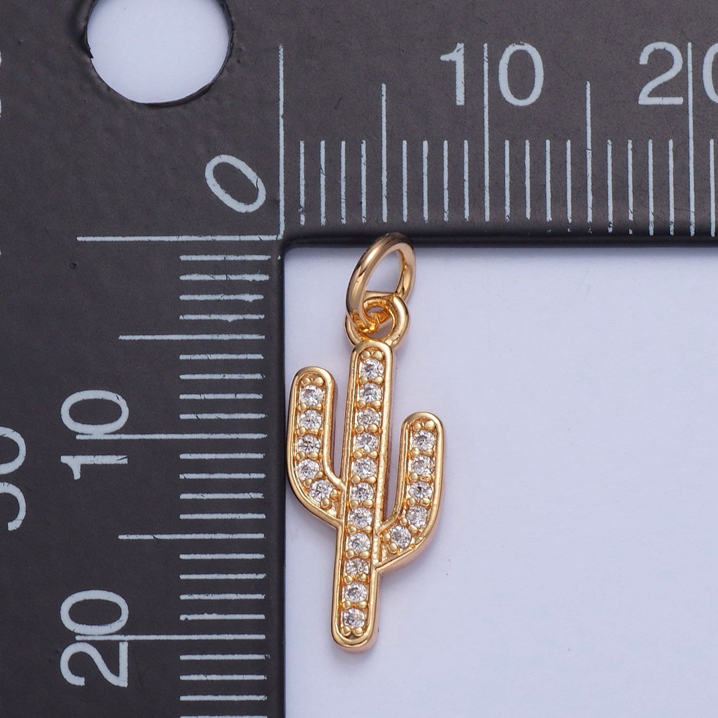 24K Gold Thin Cactus Colored/Clear Micro Pave CZ Clear Stone Pendant, Add on Charm Crystal Cz for Necklace Bracelet Supply | X-036, X-037