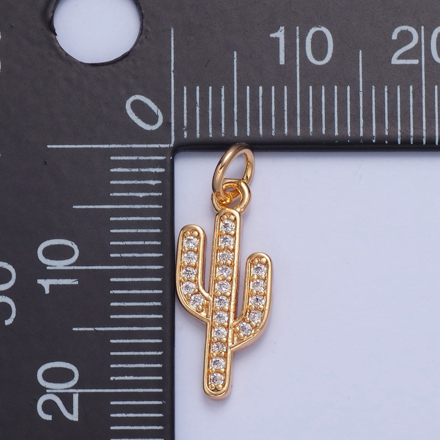 24K Gold Thin Cactus Colored/Clear Micro Pave CZ Clear Stone Pendant, Add on Charm Crystal Cz for Necklace Bracelet Supply | X-036, X-037