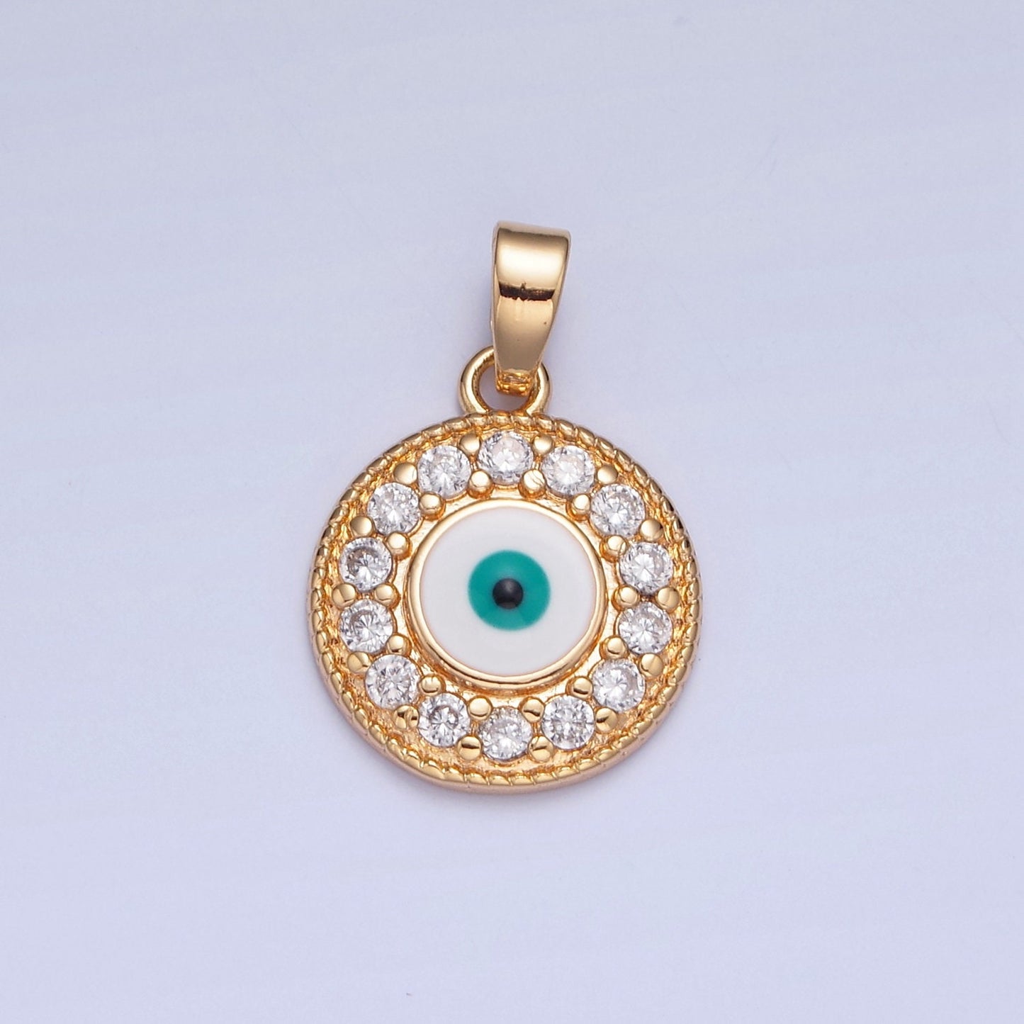 16K Gold Dainty Evil Eye Charm Small Evil Eye Micro Pave CZ Pendant, Eye of Ra, minimalist jewelry necklace component | H-377
