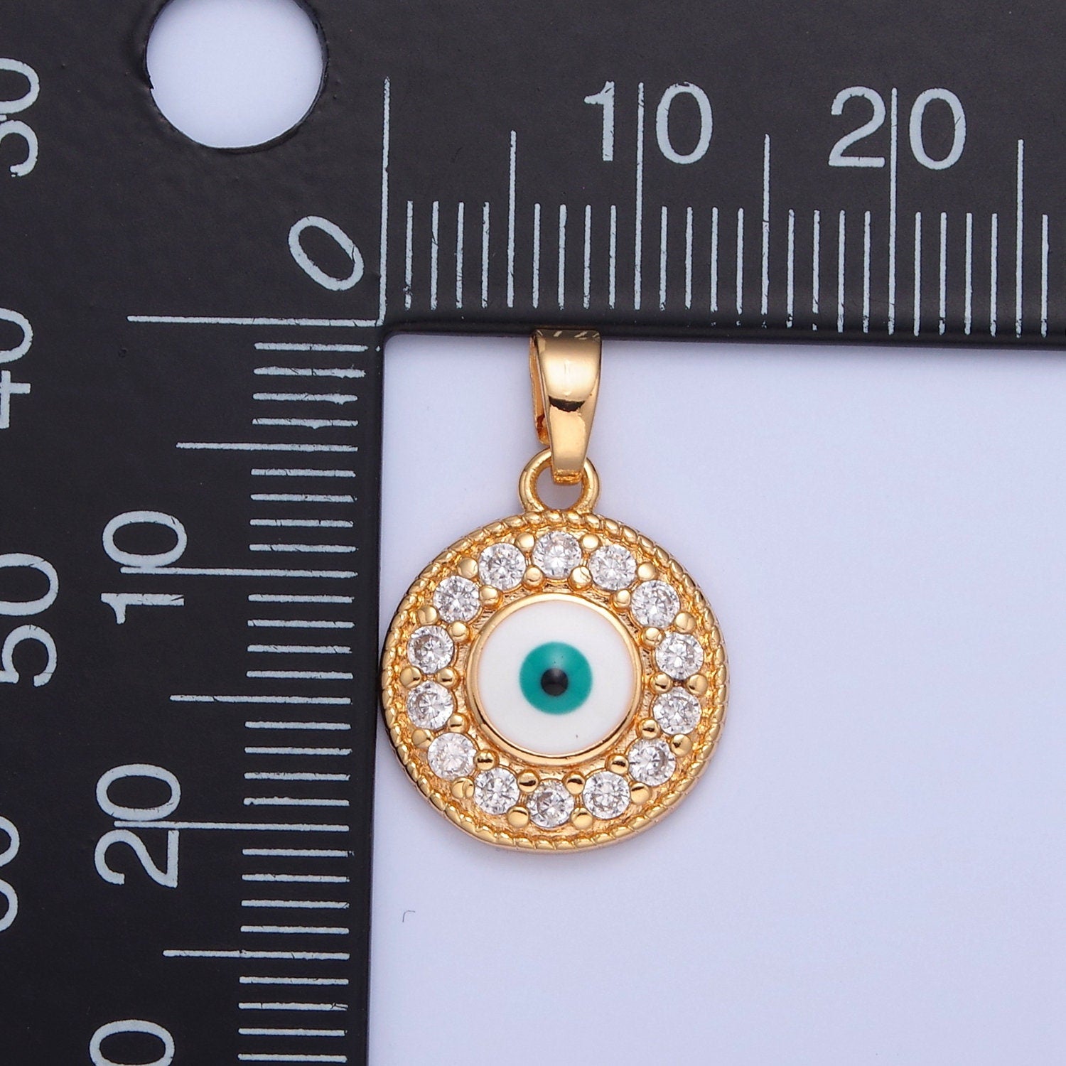 16K Gold Dainty Evil Eye Charm Small Evil Eye Micro Pave CZ Pendant, Eye of Ra, minimalist jewelry necklace component | H-377