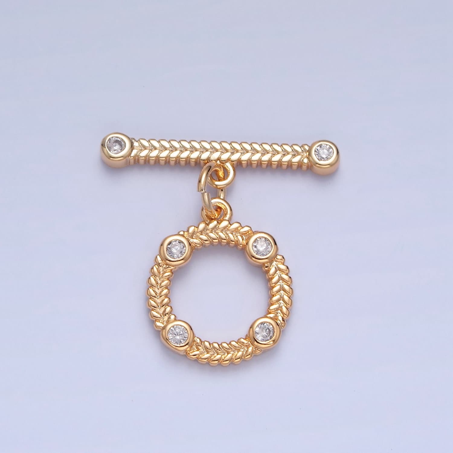 Gold Round Wreaths Style Mini Leaves Micro Pave CZ Stones Toggle Clasp, Bracelet Necklace Jewelry Clasps, 24K Gold Filled OT Clasp | L-762