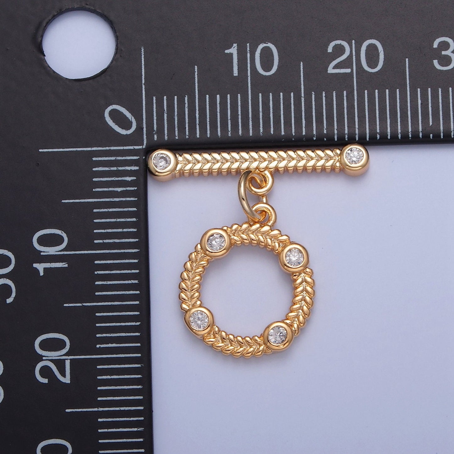 Gold Round Wreaths Style Mini Leaves Micro Pave CZ Stones Toggle Clasp, Bracelet Necklace Jewelry Clasps, 24K Gold Filled OT Clasp | L-762