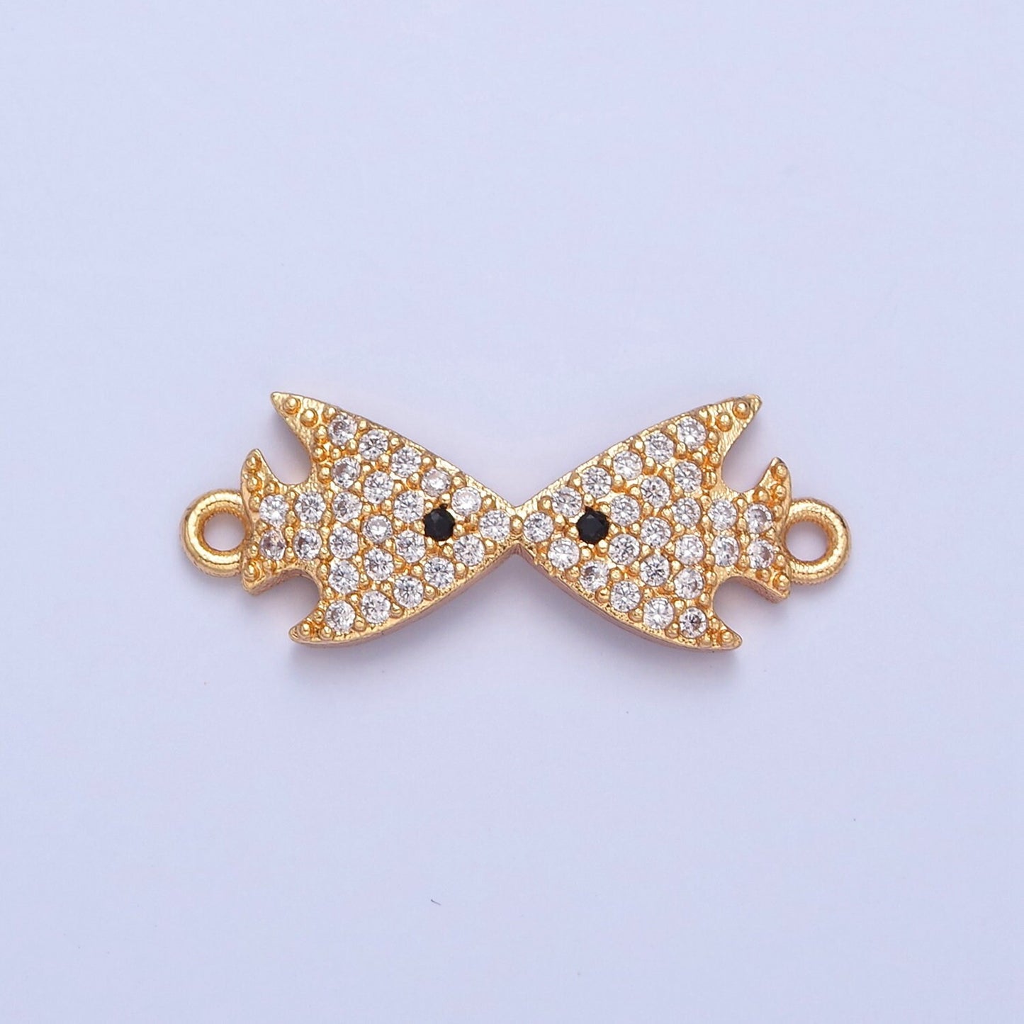 16K Gold Filled Cute Kissing Fishes Micro Pave CZ Clear Stone Connector, Add on Link Charm Crystal Cz for Necklace Bracelet Supply | F-321