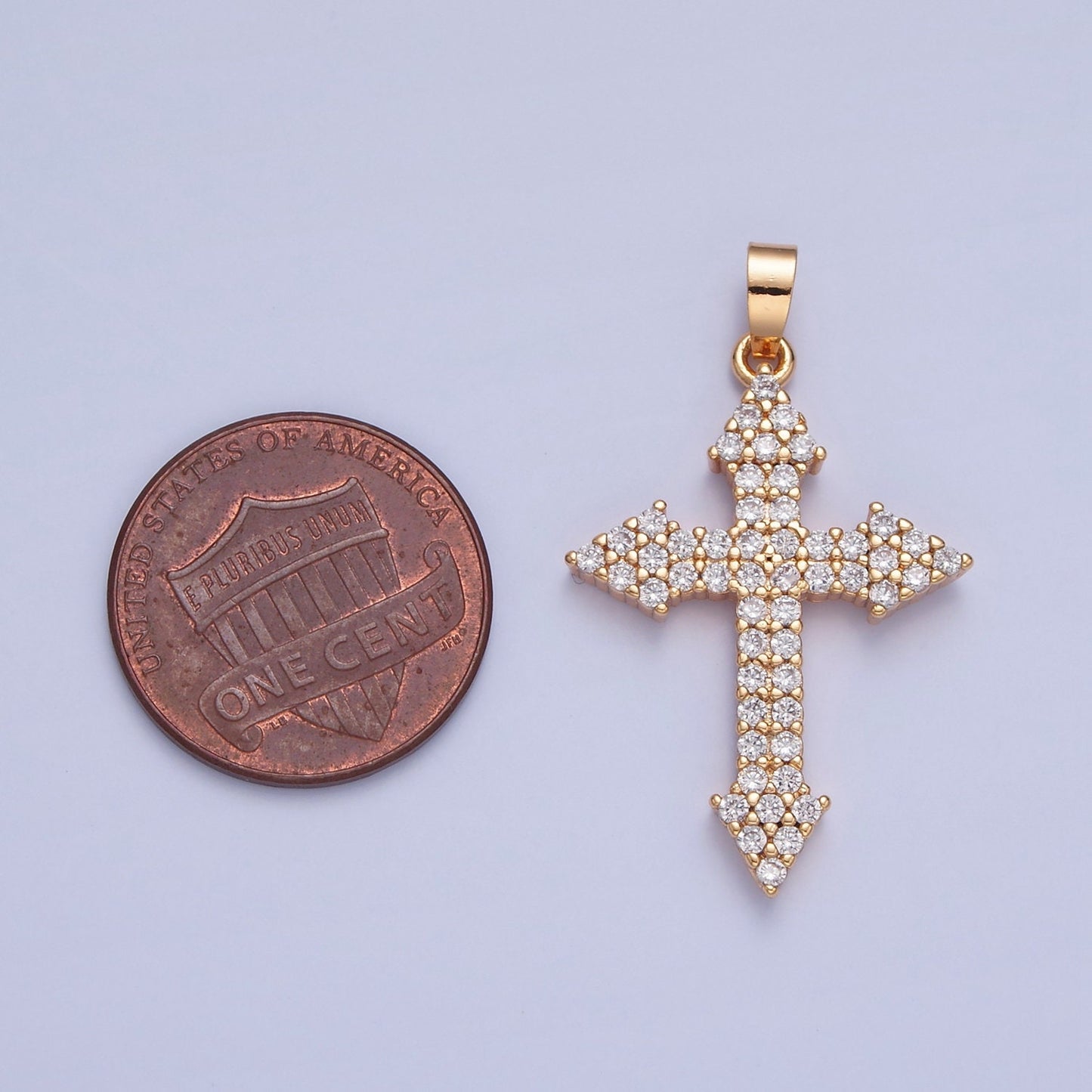 16K Gold Filled CZ Arrow Cross Charm Pendant, Gold Cross with Arrows, Cubic Zirconia Stone for Religious Minimalist Layering Pendant | H-056