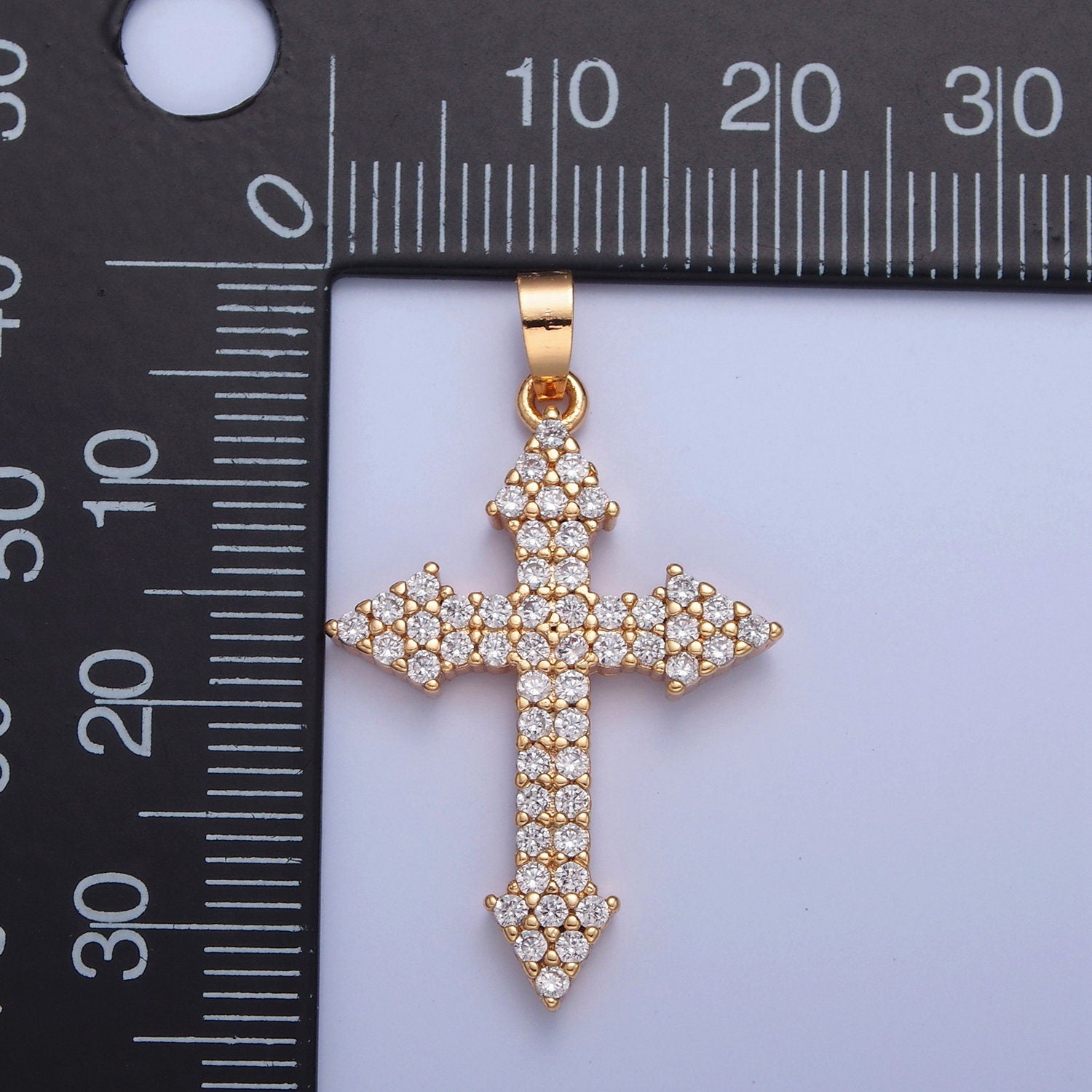 16K Gold Filled CZ Arrow Cross Charm Pendant, Gold Cross with Arrows, Cubic Zirconia Stone for Religious Minimalist Layering Pendant | H-056