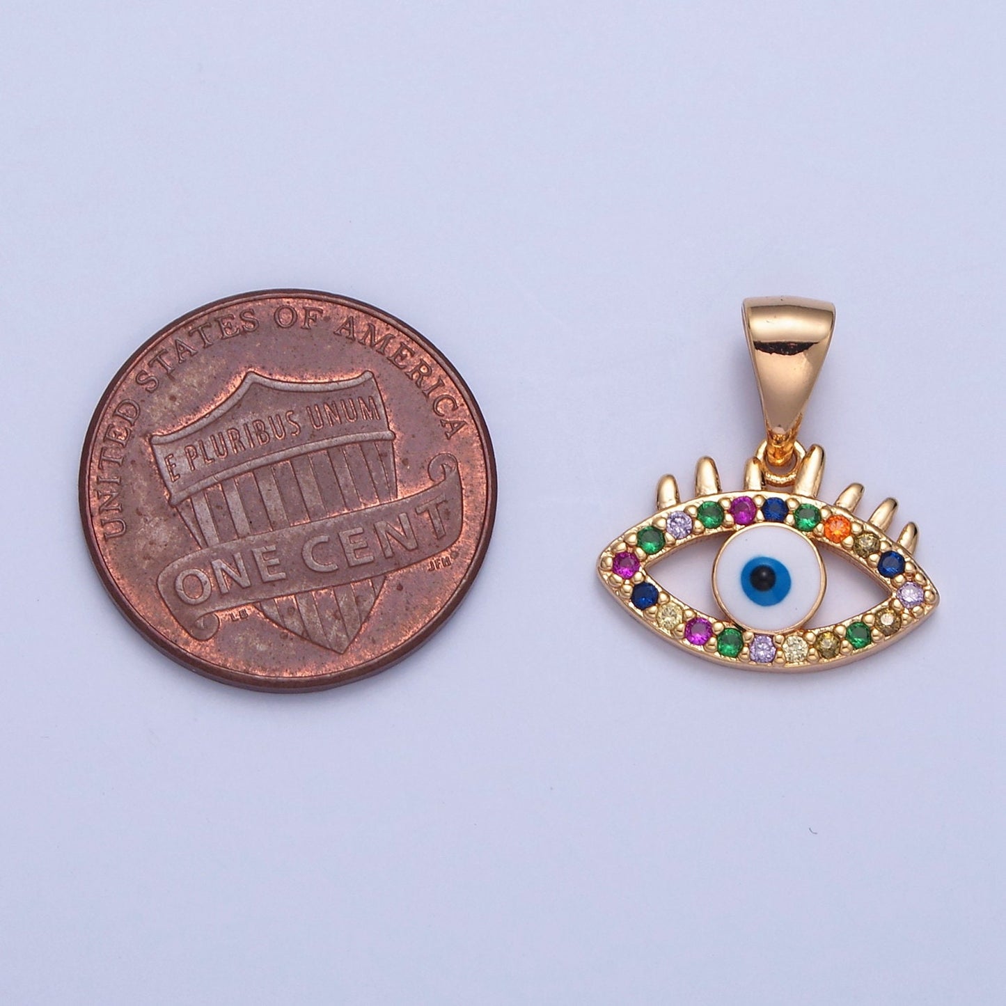 16K Dainty Gold Filled Multicolored Evil Eye Enamel Charm, Micro Pave CZ Evil Eye Pendant for Add on Bracelet Earring Necklace | H-069
