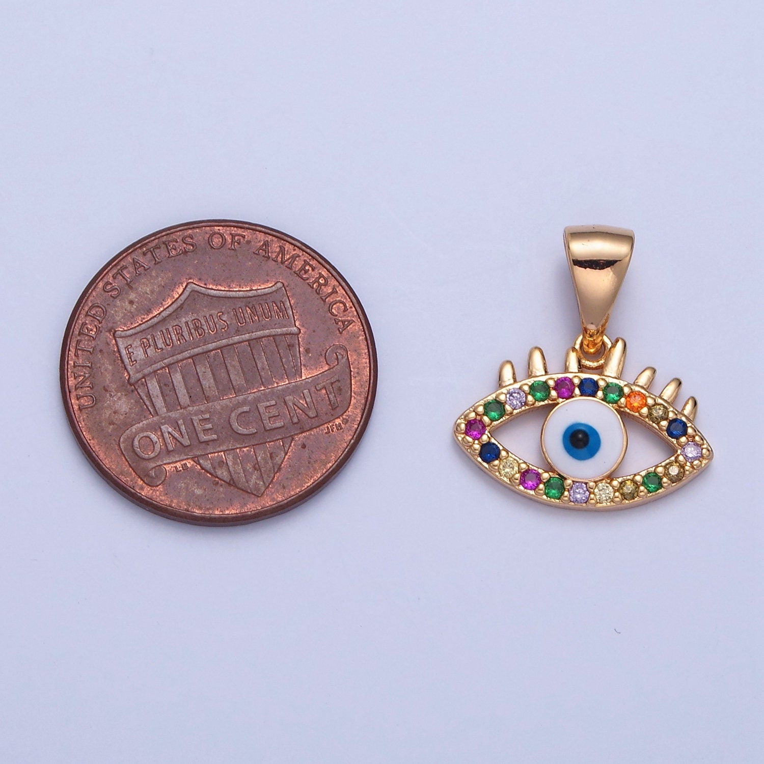 16K Dainty Gold Filled Multicolored Evil Eye Enamel Charm, Micro Pave CZ Evil Eye Pendant for Add on Bracelet Earring Necklace | H-069