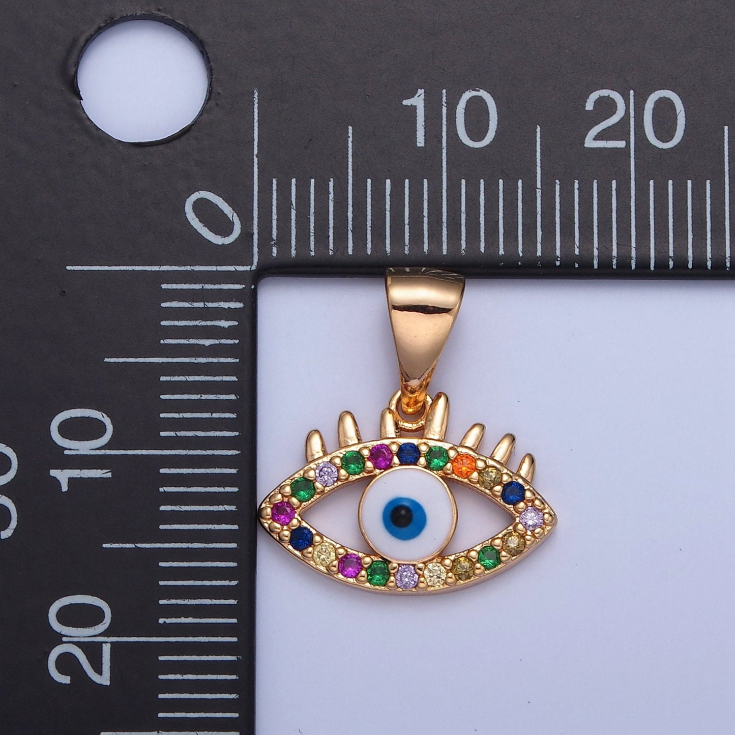 16K Dainty Gold Filled Multicolored Evil Eye Enamel Charm, Micro Pave CZ Evil Eye Pendant for Add on Bracelet Earring Necklace | H-069
