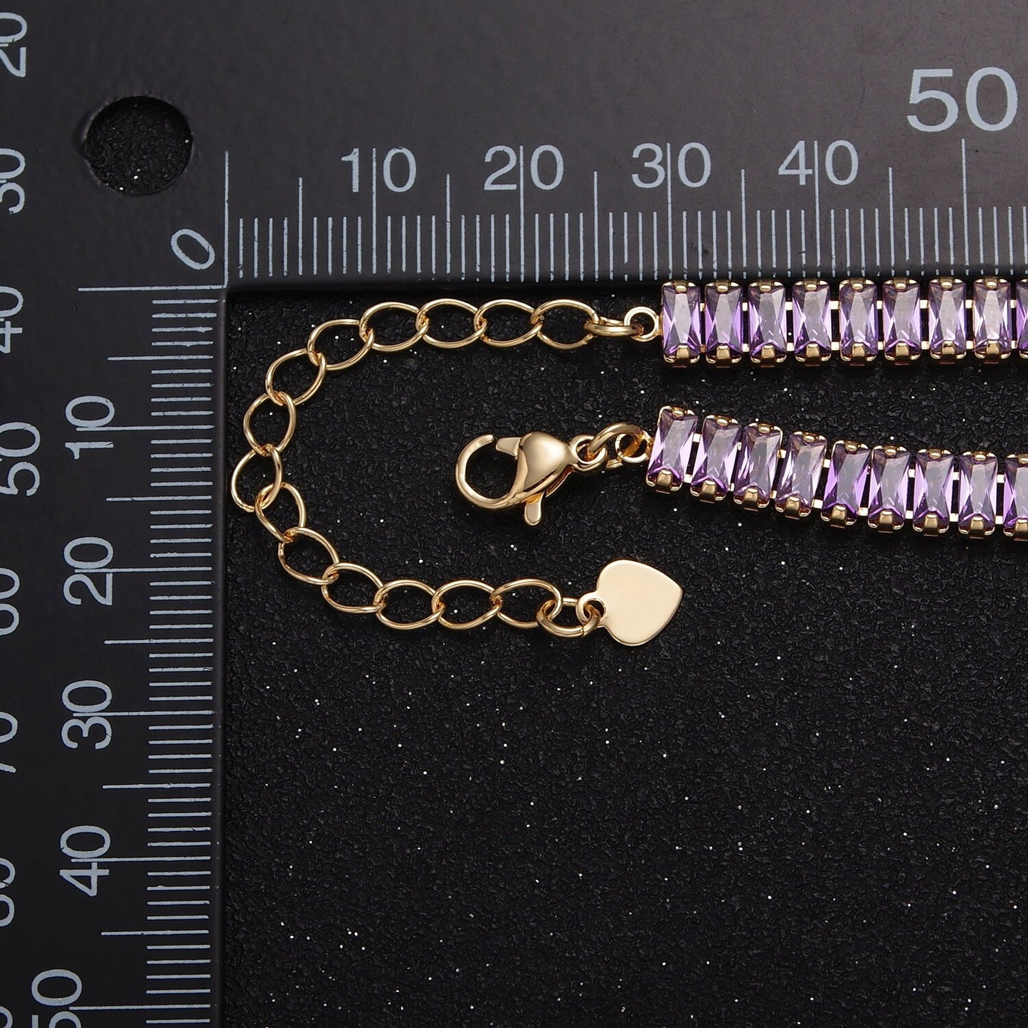 24k Gold Filled 16.0-inch Purple Lavender CZ Rectangular Baguette Paved Chain Necklace | WA-671-16.0