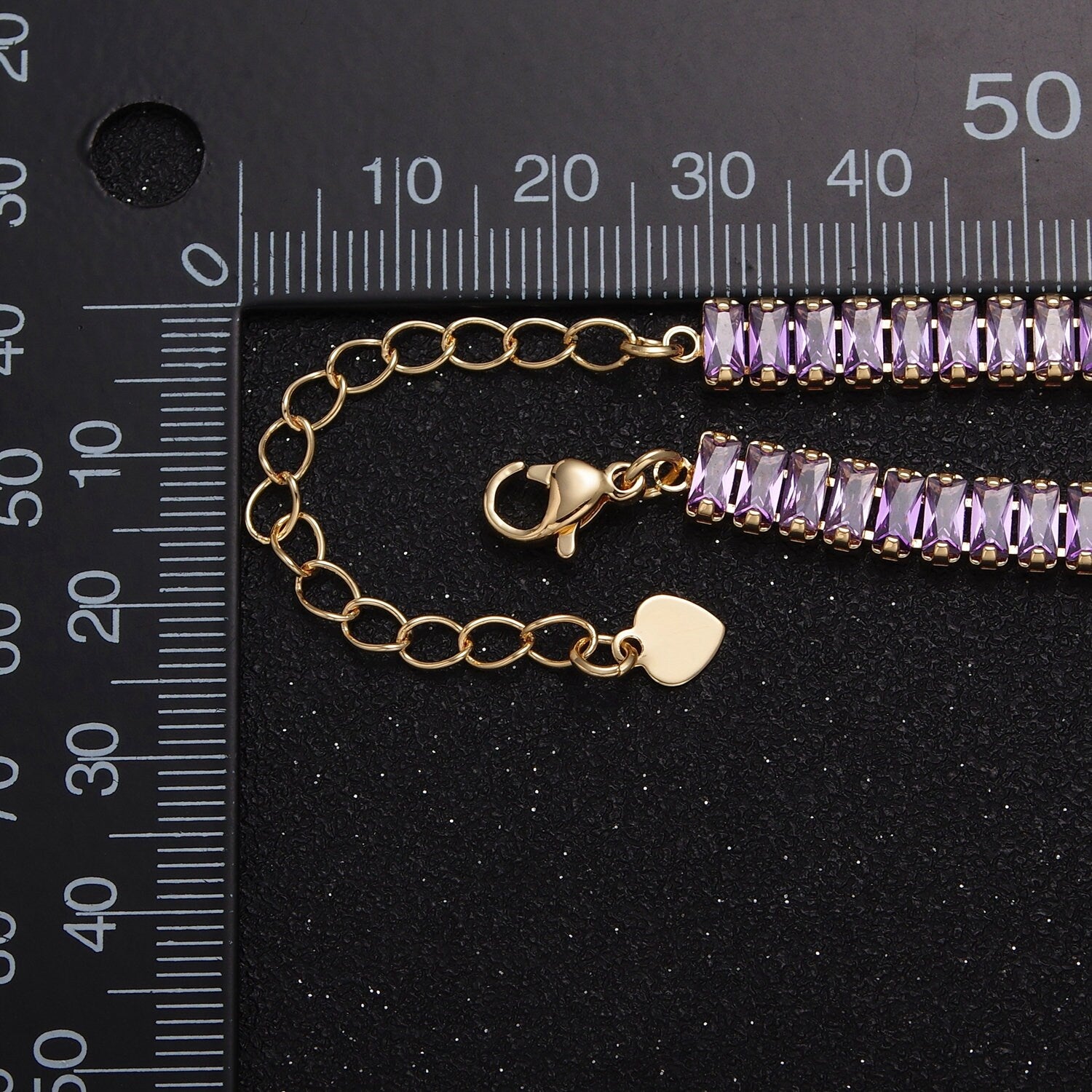 24k Gold Filled 16.0-inch Purple Lavender CZ Rectangular Baguette Paved Chain Necklace | WA-671-16.0