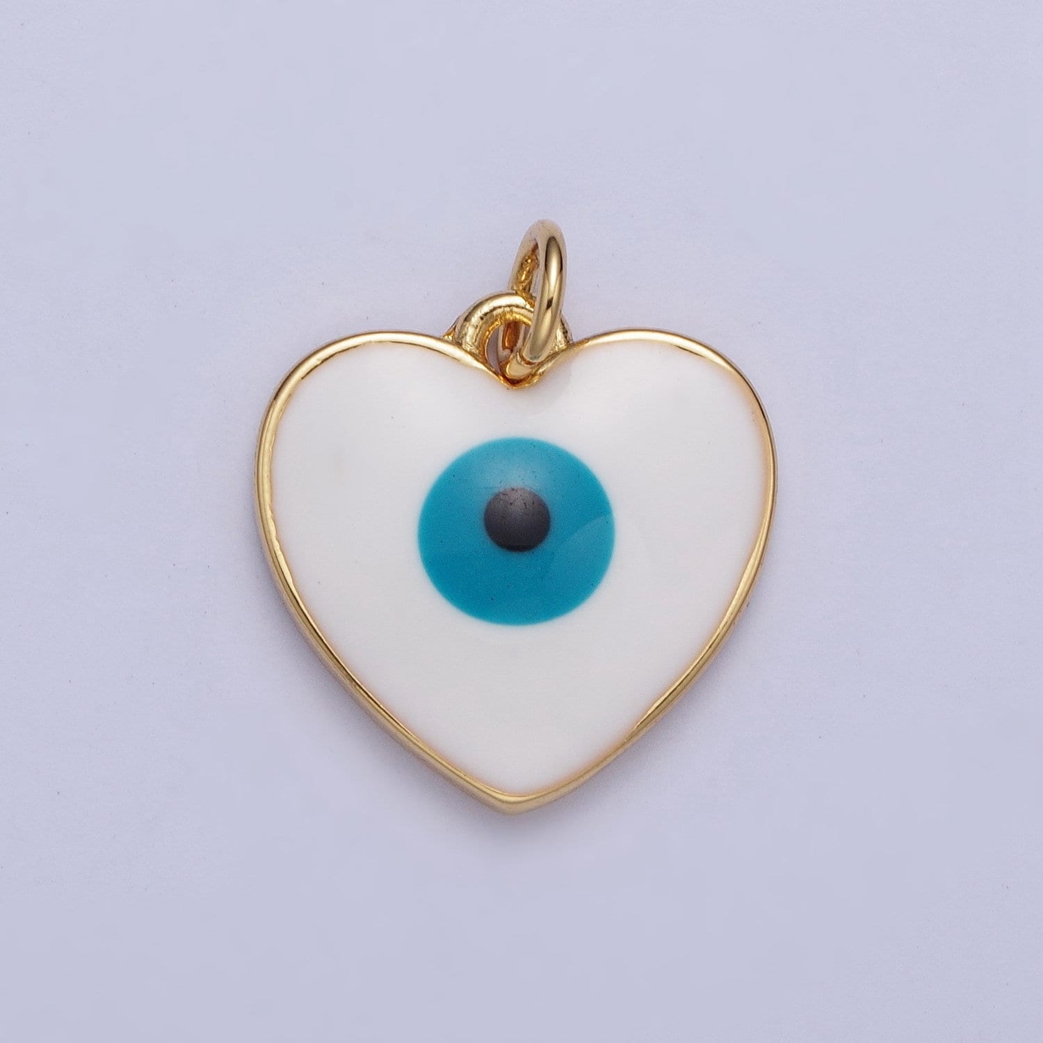 Gold Heart-Shaped Evil Eye Charm, 24K Gold Filled Dainty Enamel Evil Eye Love Heart Pendant for Bracelet Necklace Earrings | M-497