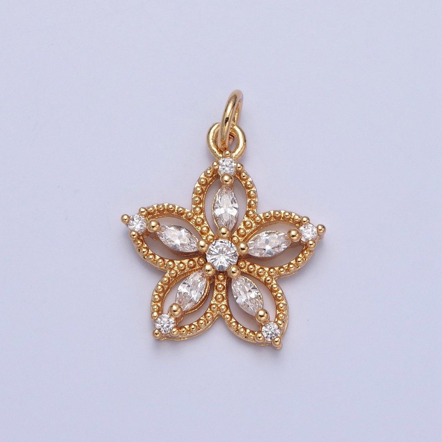 24K Gold Dainty Multicolor Flower Micro Pave Cubic Zirconia CZ Beaded Pendant, Petal Floral Charm Necklace Bracelet Earring | X-068-X-075
