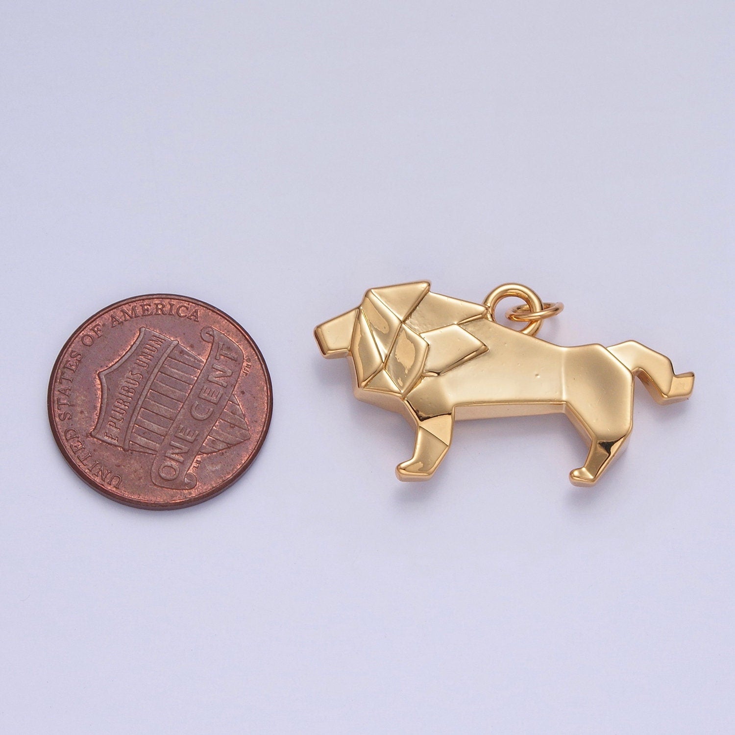 24k Gold Filled Simple Paper Origami Lion Pendant, Minimalistic King of the Jungle Charms For DIY Jewelry | X-078