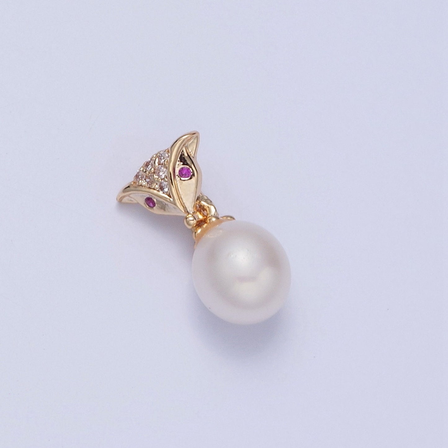 Dainty Round Pearl Elegant Royal Sceptre Design Micro Pave CZ Magenta Stones Ball Charm for Bracelet Necklace Component | H-449