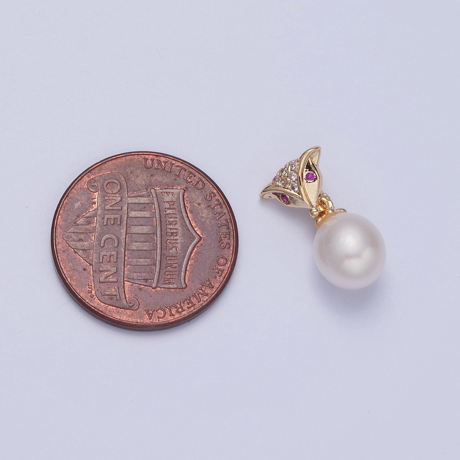 Dainty Round Pearl Elegant Royal Sceptre Design Micro Pave CZ Magenta Stones Ball Charm for Bracelet Necklace Component | H-449