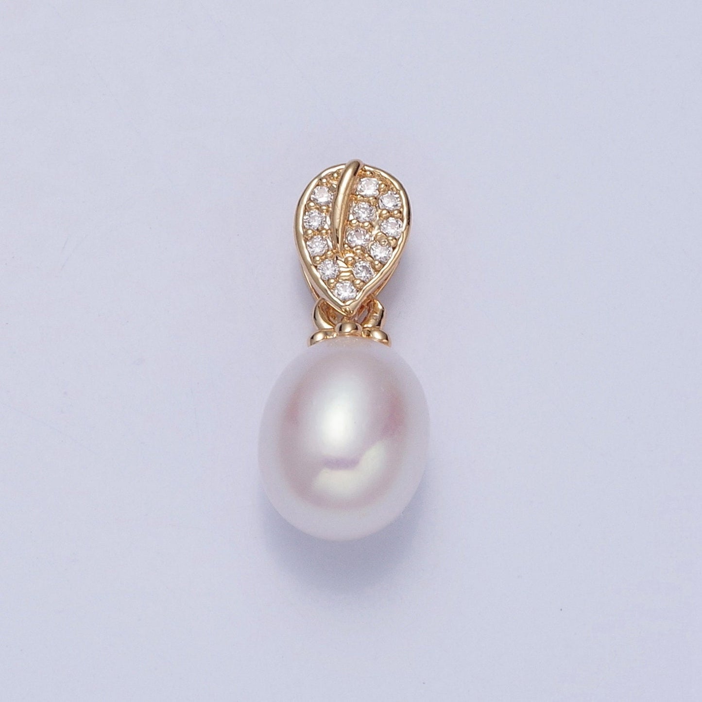 Dainty Round Pearl Elegant Tropical Leaf Design Micro Pave CZ Ball Pendant for Bracelet Necklace Component | H-534