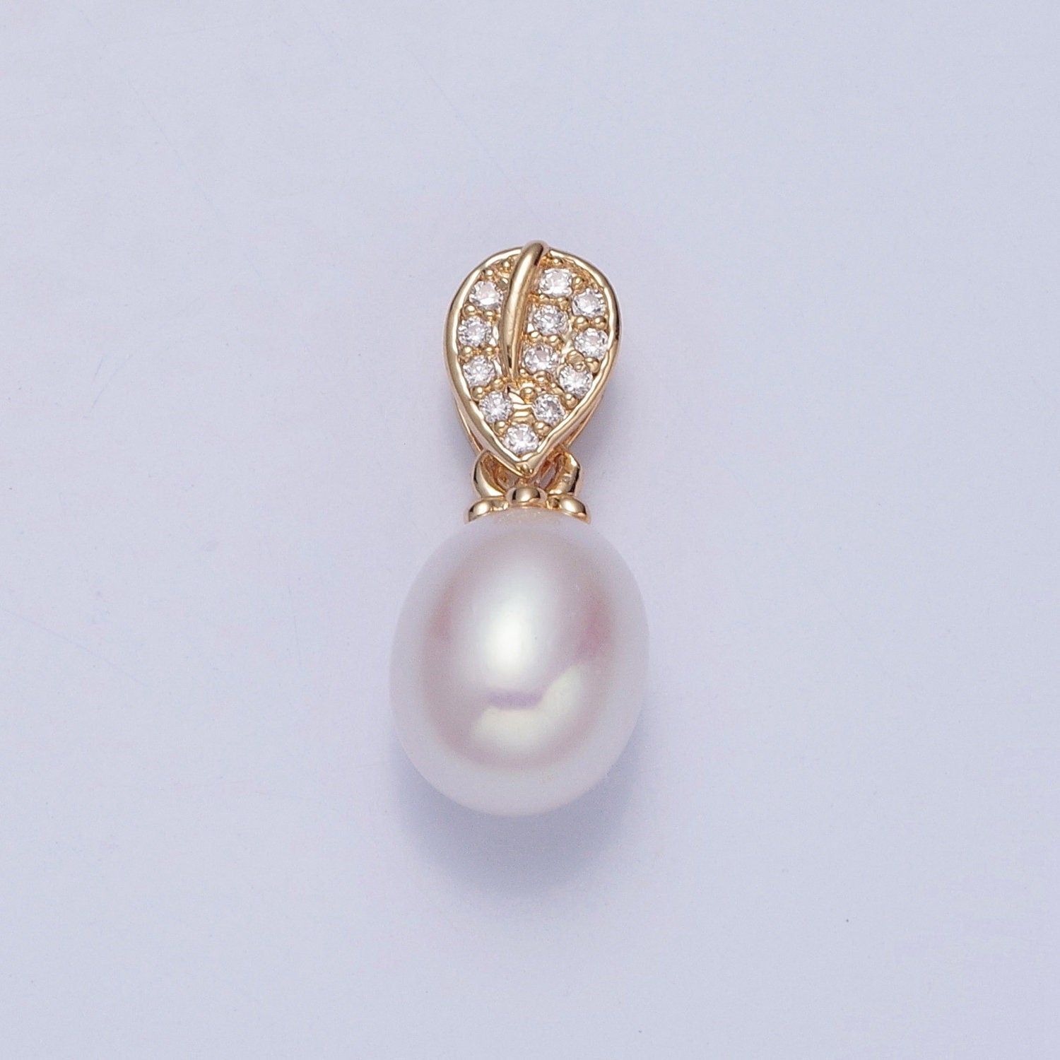 Dainty Round Pearl Elegant Tropical Leaf Design Micro Pave CZ Ball Pendant for Bracelet Necklace Component | H-534