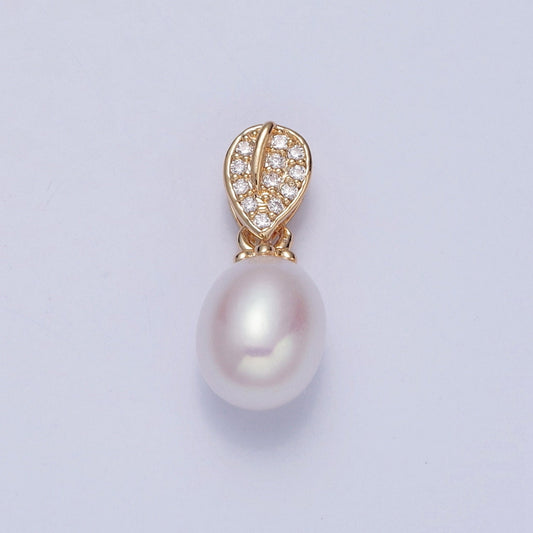 Dainty Round Pearl Elegant Tropical Leaf Design Micro Pave CZ Ball Pendant for Bracelet Necklace Component | H-534