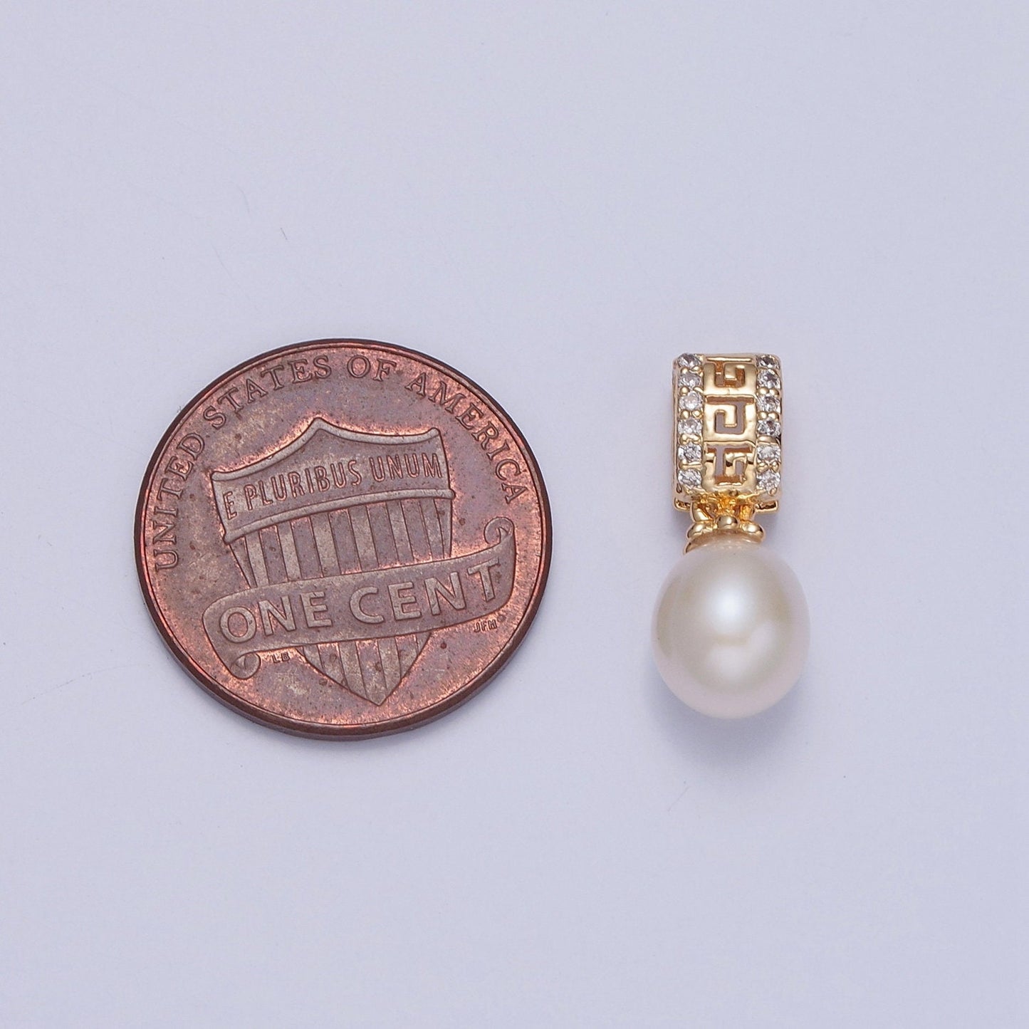 Dainty Round Pearl Greek Key CZ Design Micro Pave Clear CZ Ball Pendant for Bracelet Necklace Component | H-671