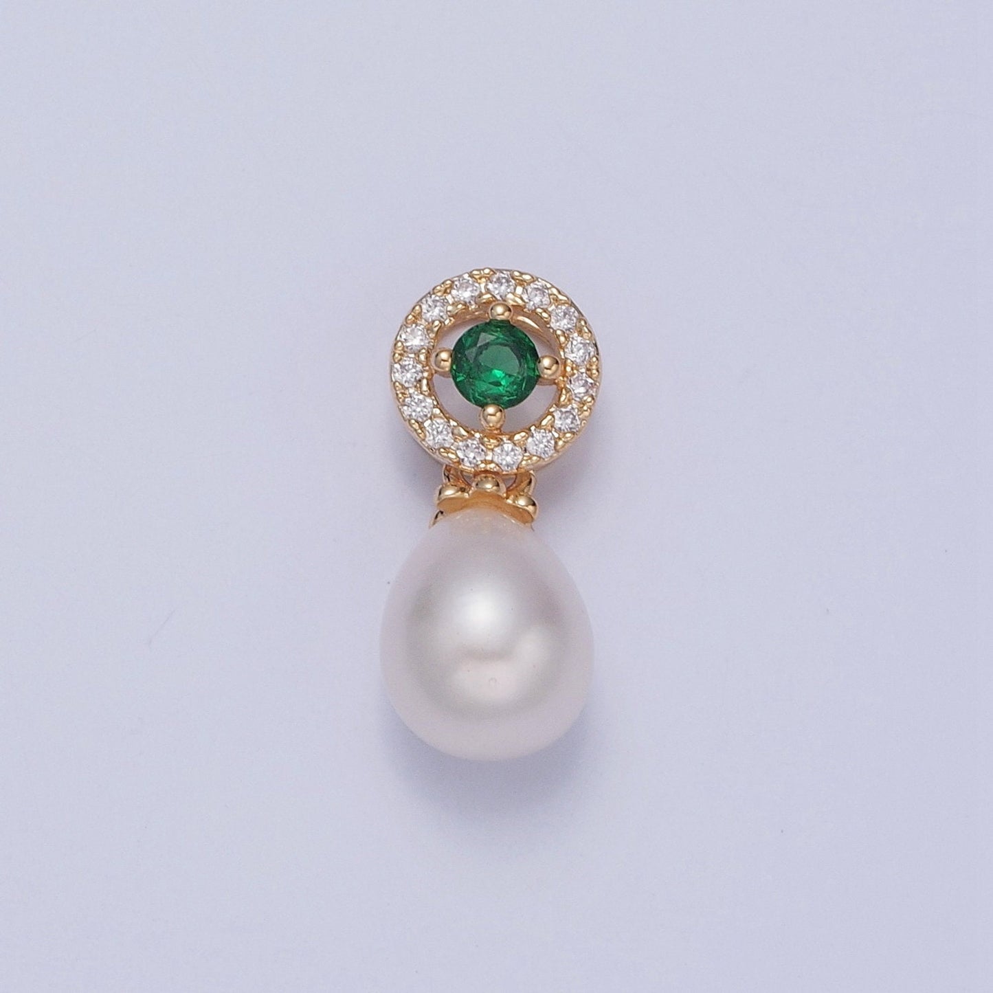 Dainty Round Pearl Circle Wheel Emerald Green CZ Eye Design Micro Pave Clear CZ Ball Pendant for Bracelet Necklace Component | H-673