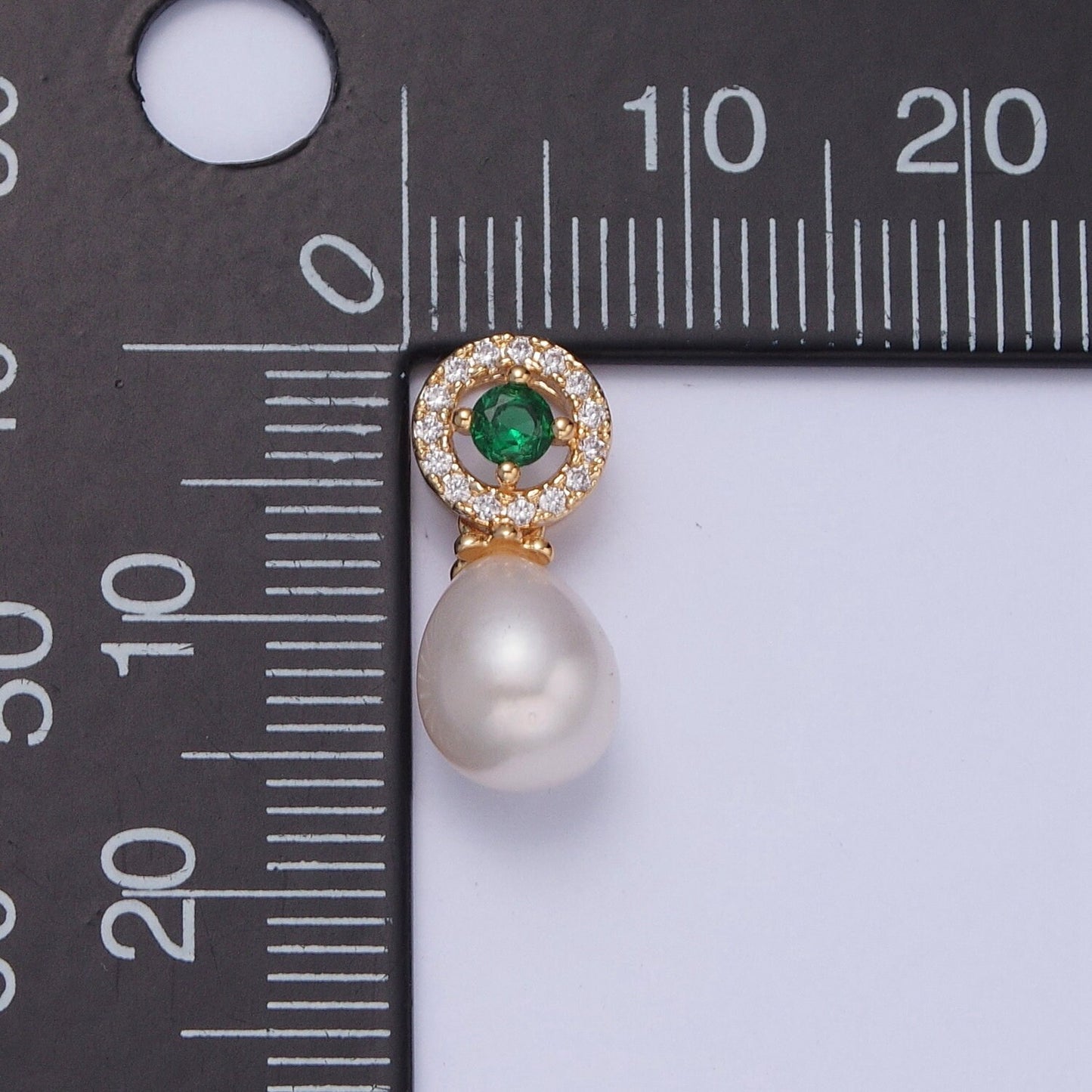 Dainty Round Pearl Circle Wheel Emerald Green CZ Eye Design Micro Pave Clear CZ Ball Pendant for Bracelet Necklace Component | H-673