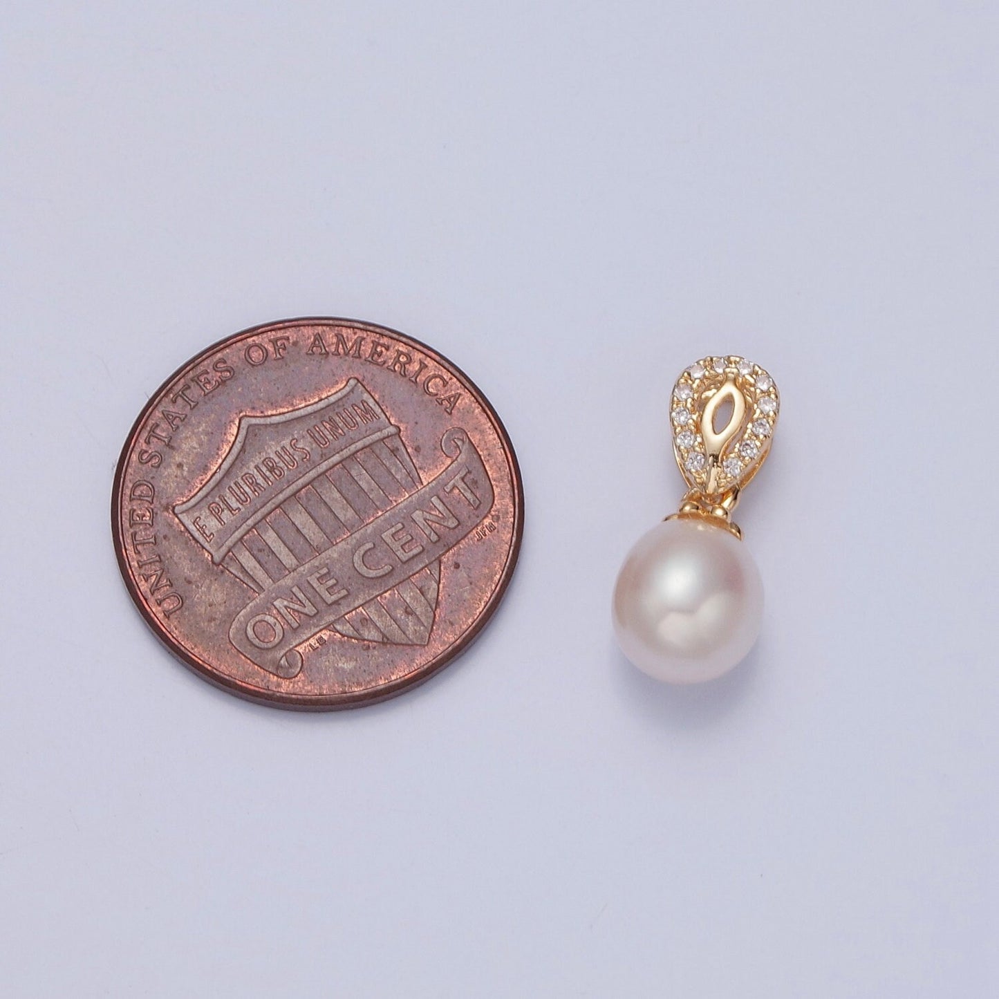 Dainty Round Pearl Abstract Teardrop-Like Shape CZ Design Micro Pave Clear CZ Ball Pendant for Bracelet Necklace Component | H-674