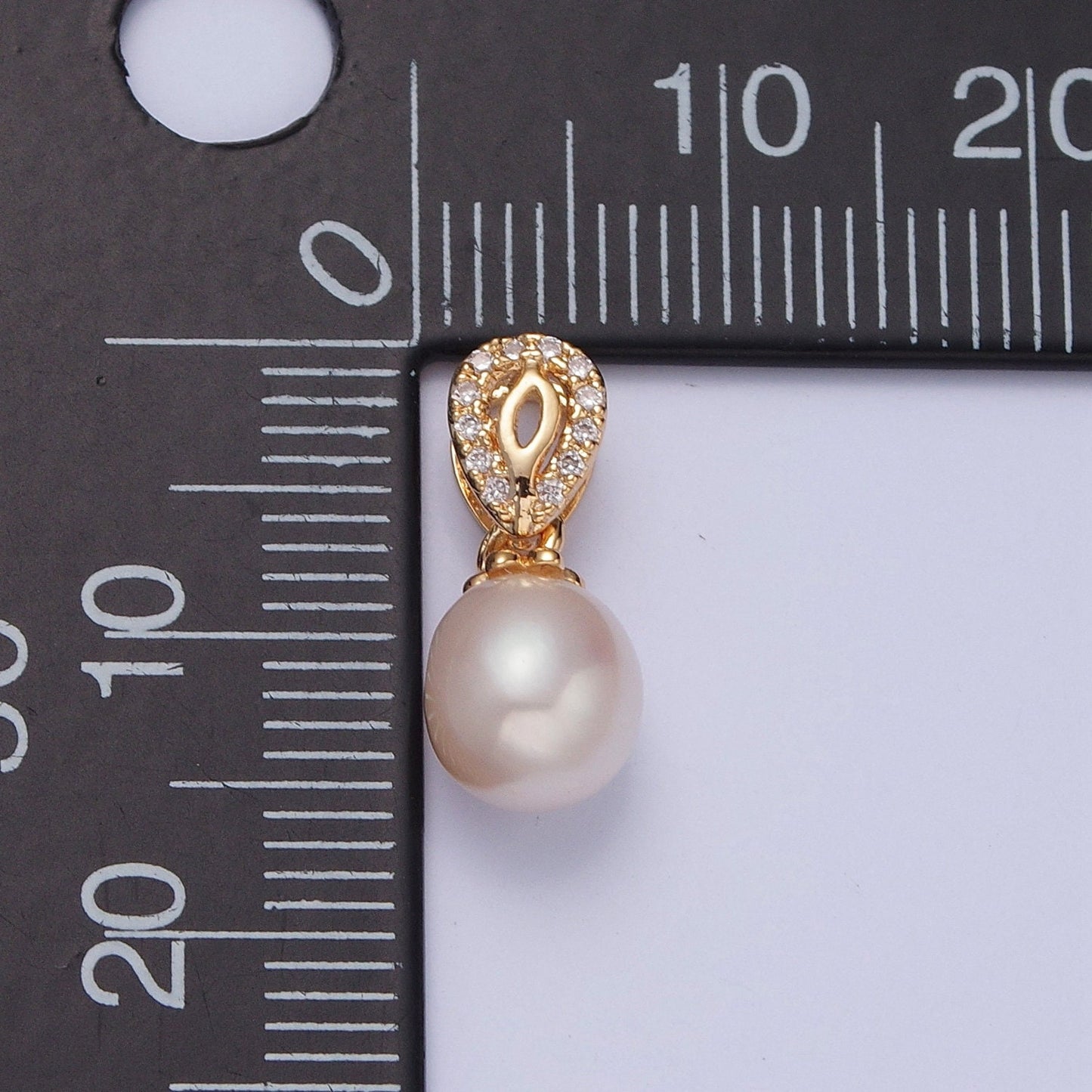 Dainty Round Pearl Abstract Teardrop-Like Shape CZ Design Micro Pave Clear CZ Ball Pendant for Bracelet Necklace Component | H-674