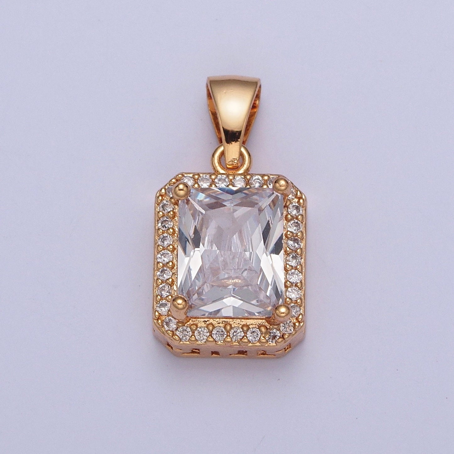 Dainty 18K Gold Plated Crystal Clear Cubic Zirconia Micro Pave CZ Stone Rectangular Pendant, Gold Charm For Bracelet Necklace Supply | X-357