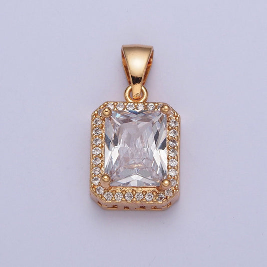 Dainty 18K Gold Plated Crystal Clear Cubic Zirconia Micro Pave CZ Stone Rectangular Pendant, Gold Charm For Bracelet Necklace Supply | X-357