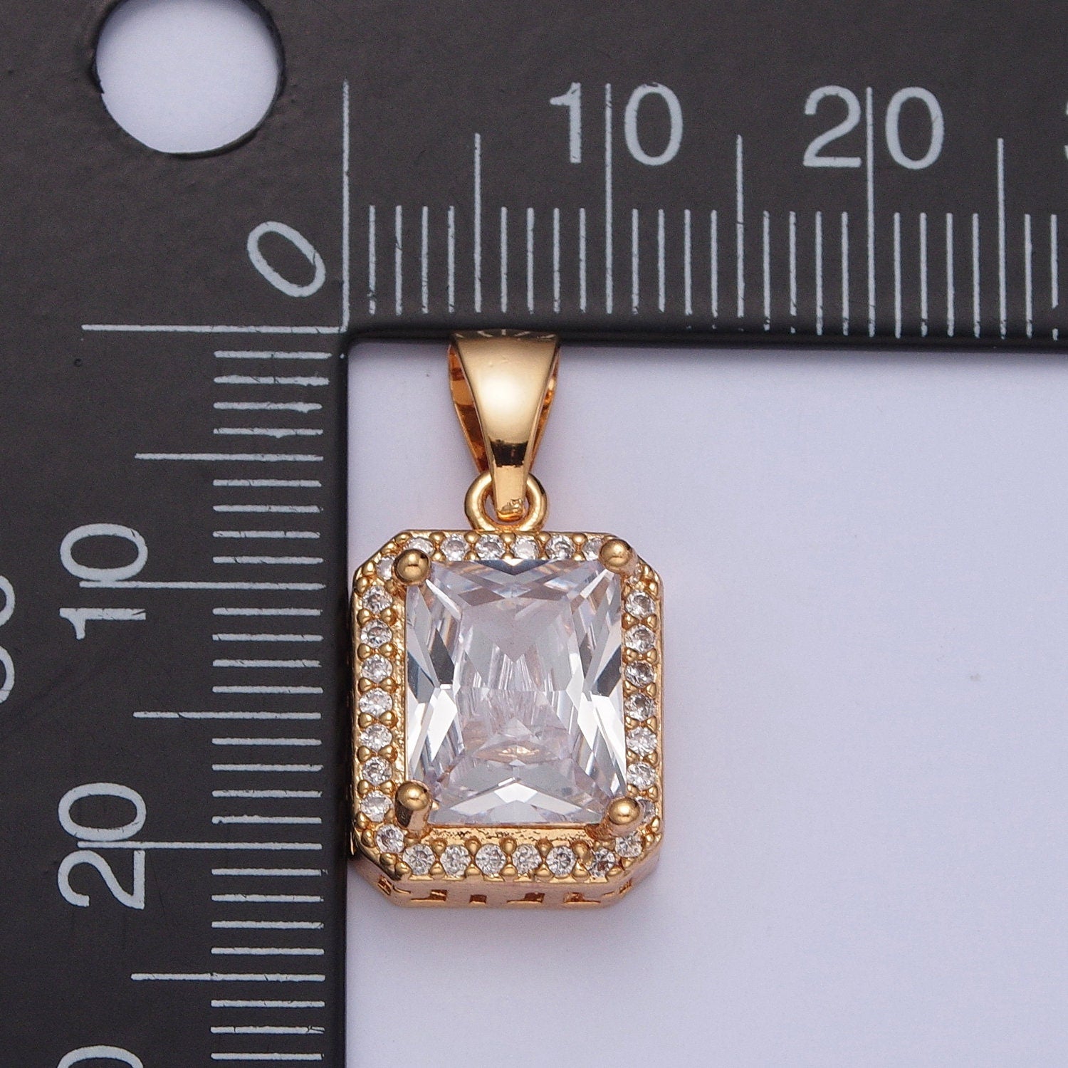Dainty 18K Gold Plated Crystal Clear Cubic Zirconia Micro Pave CZ Stone Rectangular Pendant, Gold Charm For Bracelet Necklace Supply | X-357