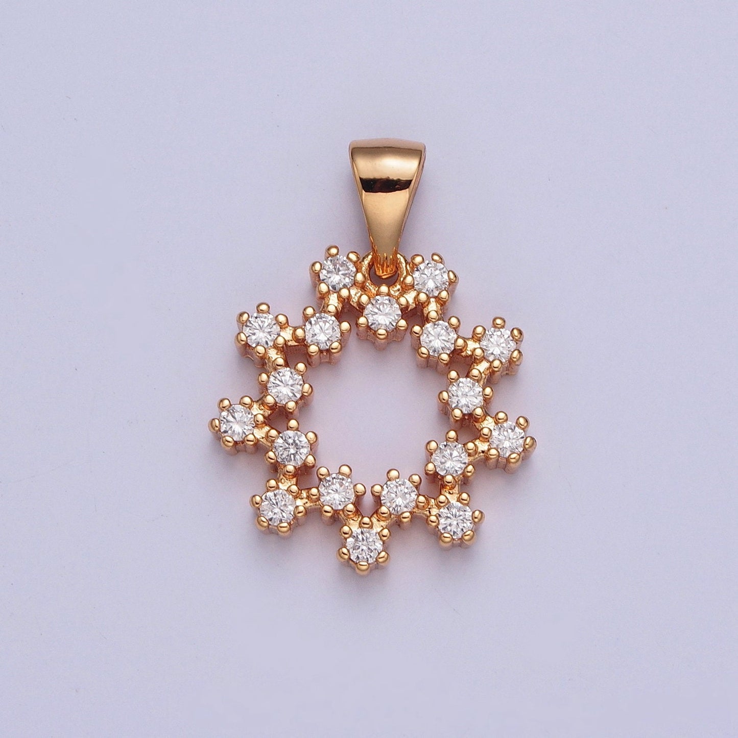 18K Gold Dainty Circle ZigZag Pattern Charm Micro Pave Cz Pendant, Snowflake Circular ZigZag Charm for Bracelet Necklace Earring | X-361