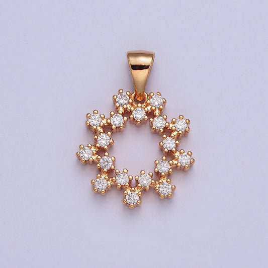18K Gold Dainty Circle ZigZag Pattern Charm Micro Pave Cz Pendant, Snowflake Circular ZigZag Charm for Bracelet Necklace Earring | X-361