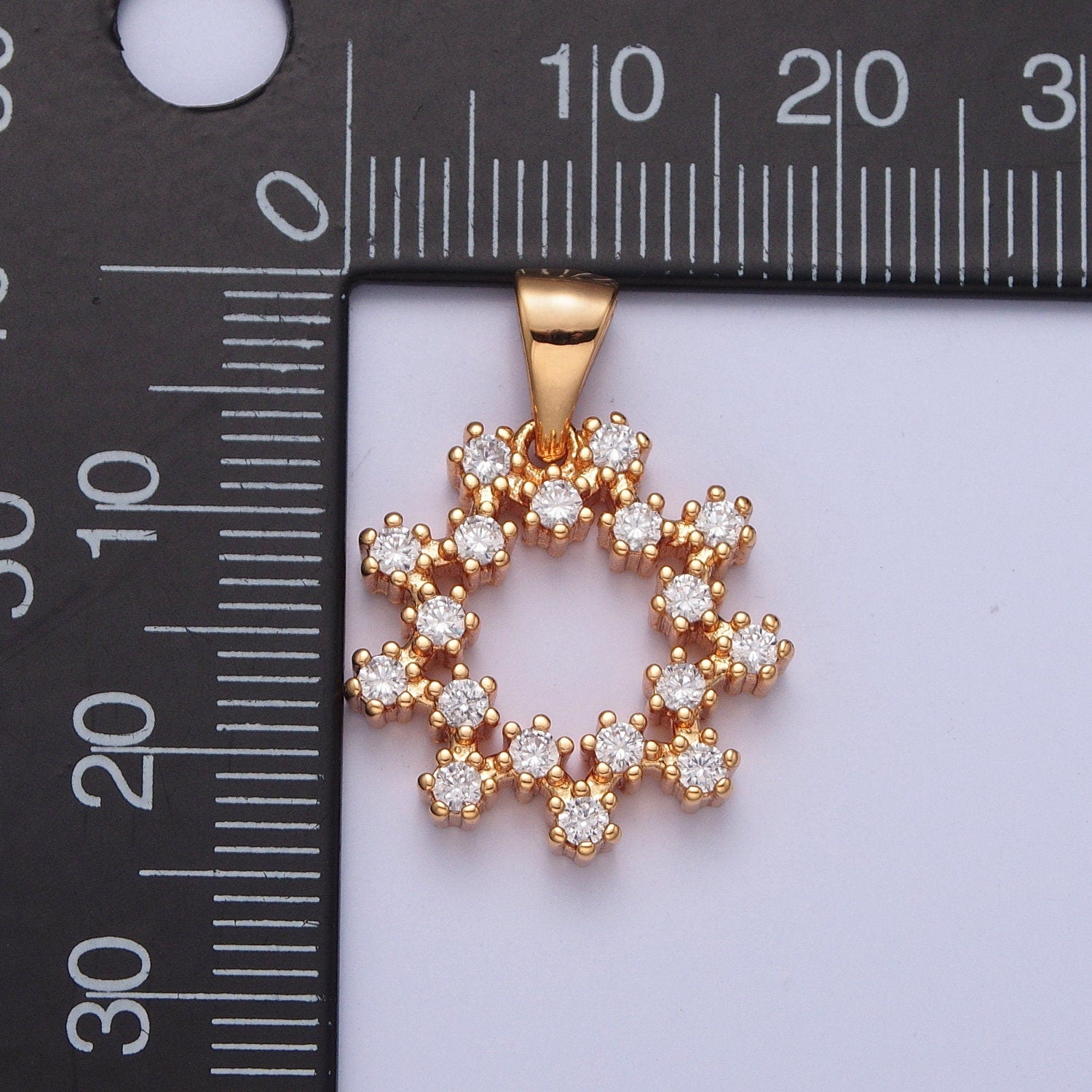 18K Gold Dainty Circle ZigZag Pattern Charm Micro Pave Cz Pendant, Snowflake Circular ZigZag Charm for Bracelet Necklace Earring | X-361